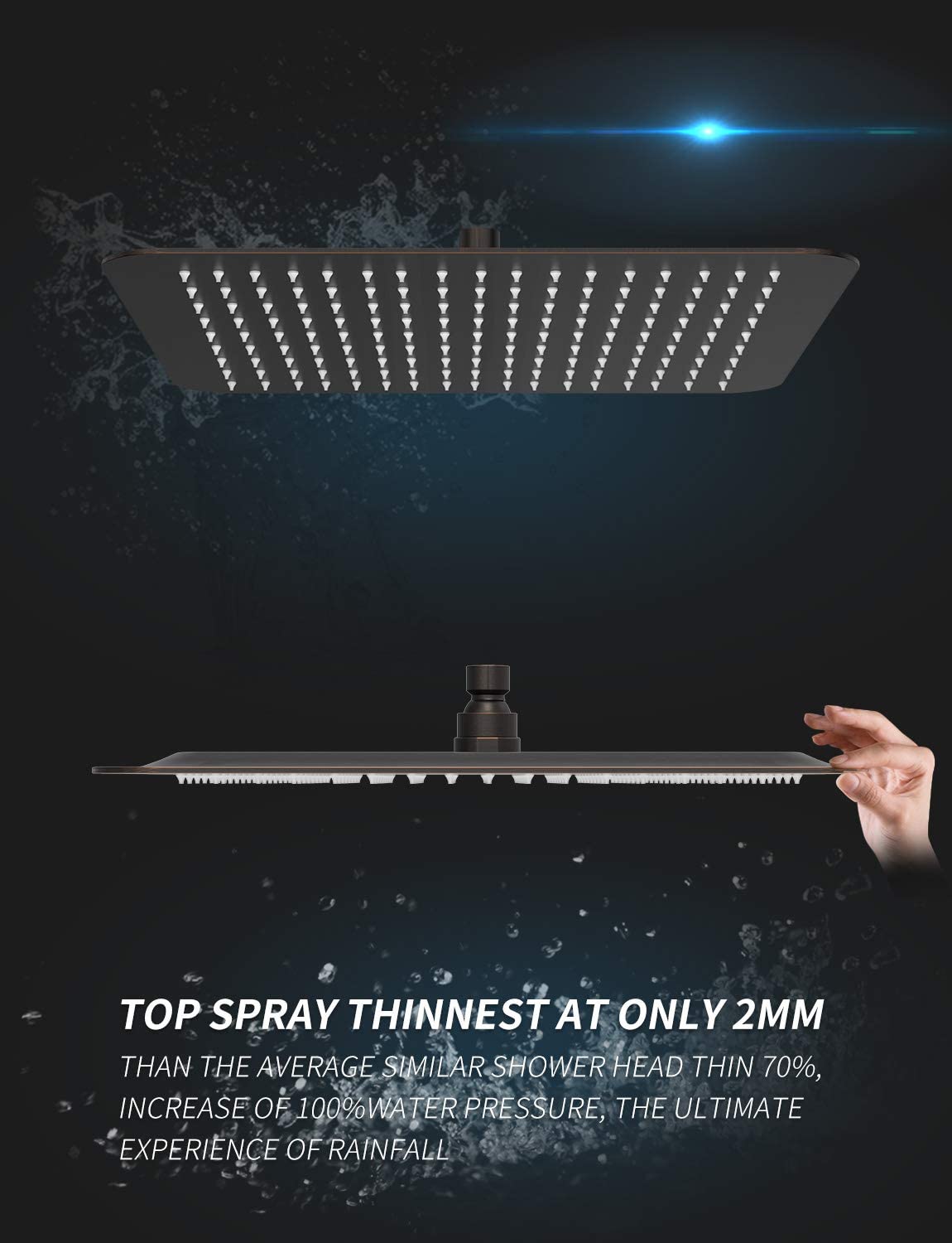 10/12/16 Inch Oil Rubbed Bronze Rain Shower Head - High Pressure Luxury Bathroom Fixture for Spa-Like Experience at Home