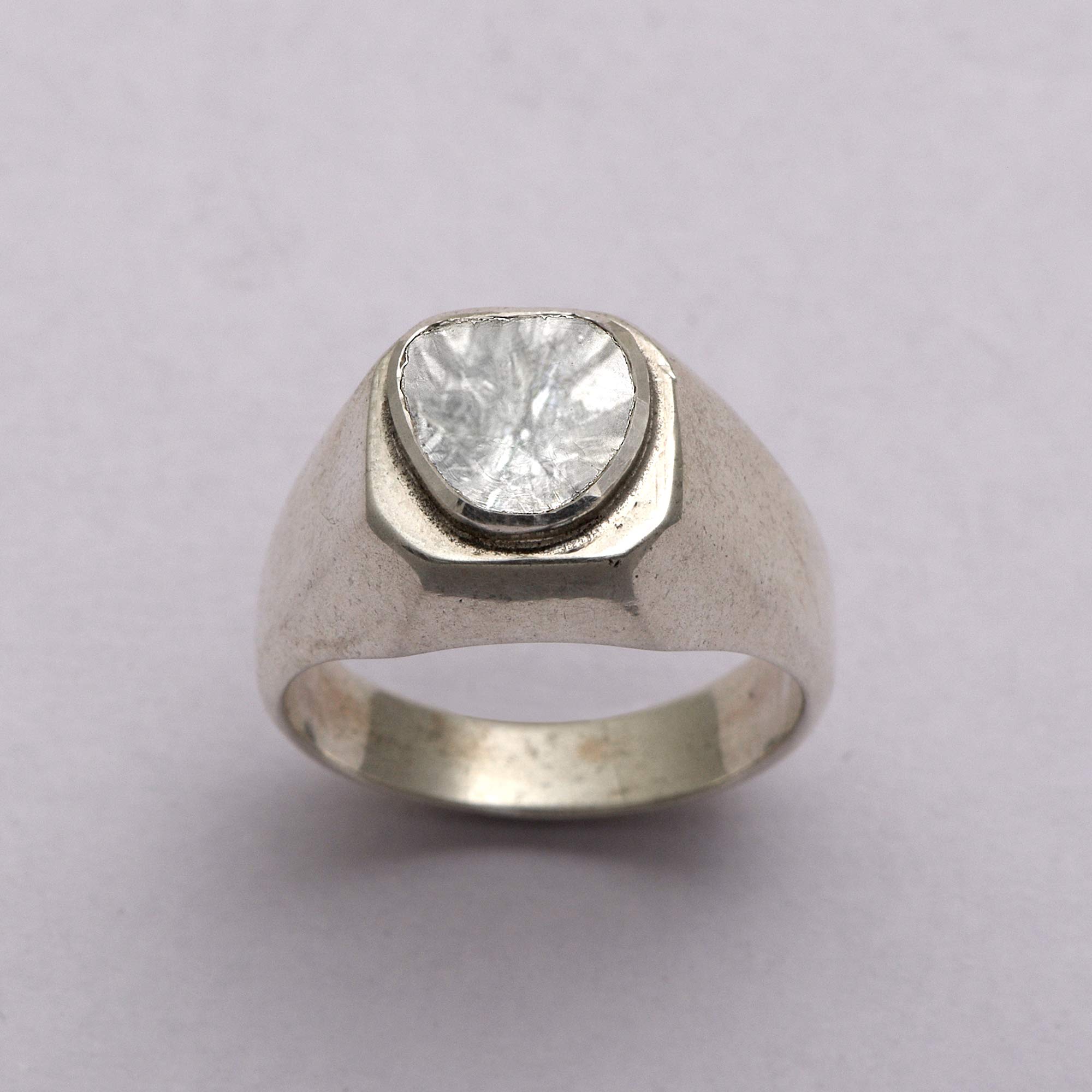 0.5 Carat Uncut Polki Diamond Men's Engagement Ring - Platinum Plated 925 Sterling Silver Handmade Wedding Band for Him - Perfect for Proposals, Anniversaries & Special Occasions