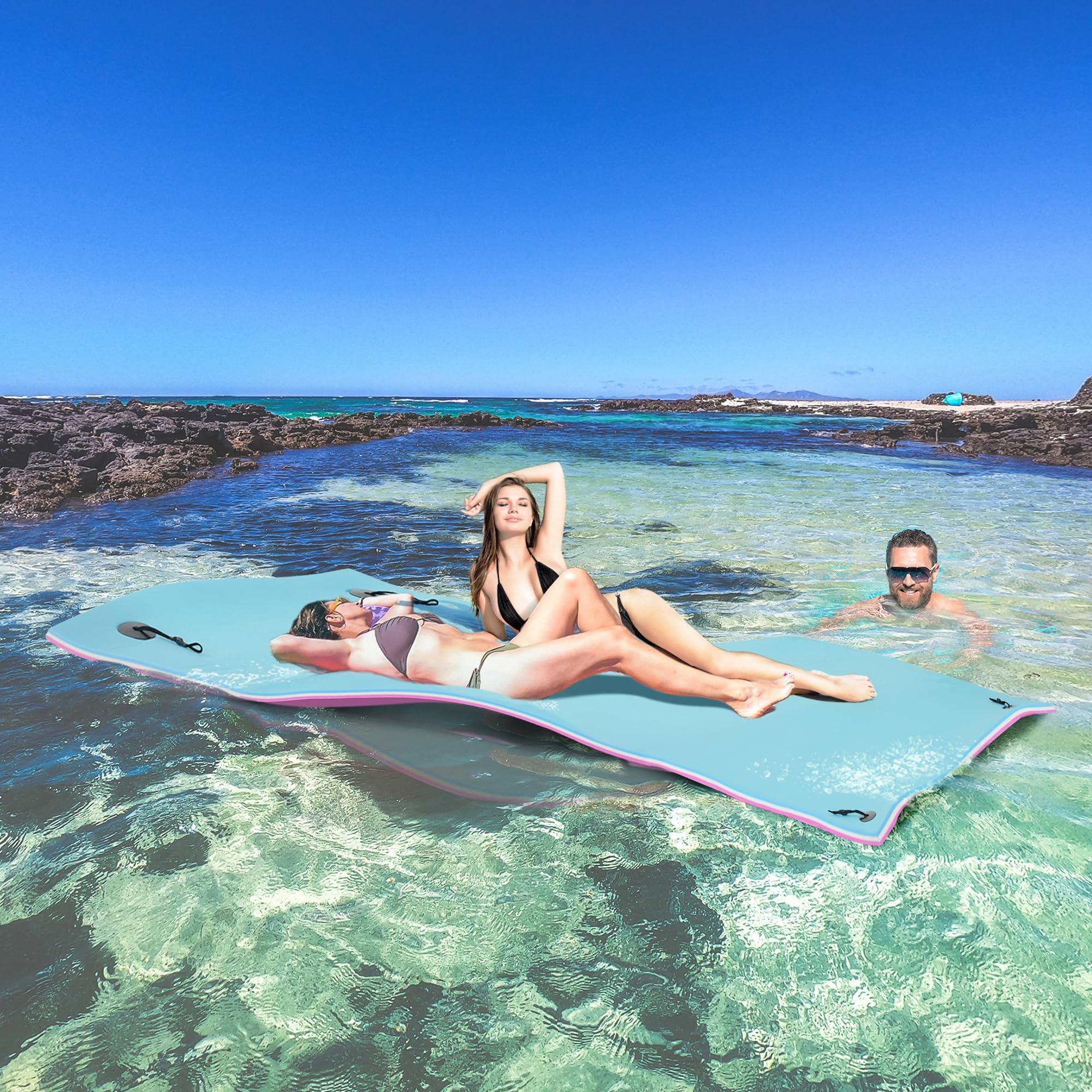 HOMCOM 10' x 5' / 16.5' x 5' Floating Water Mat - 3-Layer Thick & Durable Lily Pad Pool Float for Swimming, Lakes, Oceans - Perfect for Summer Fun, Water Relaxation & Family Activities