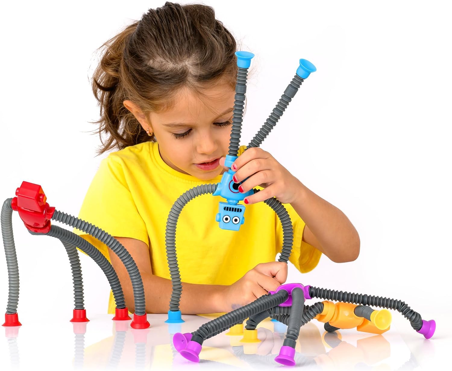 **4PCS Telescopic Suction Cup Robot Pop Tubes Fidget Toys – Sensory Toys for Toddlers, Autism & ADHD Relief – Fun Stress Relief for Kids, Boys & Girls – Perfect for Home, School & Travel Play**