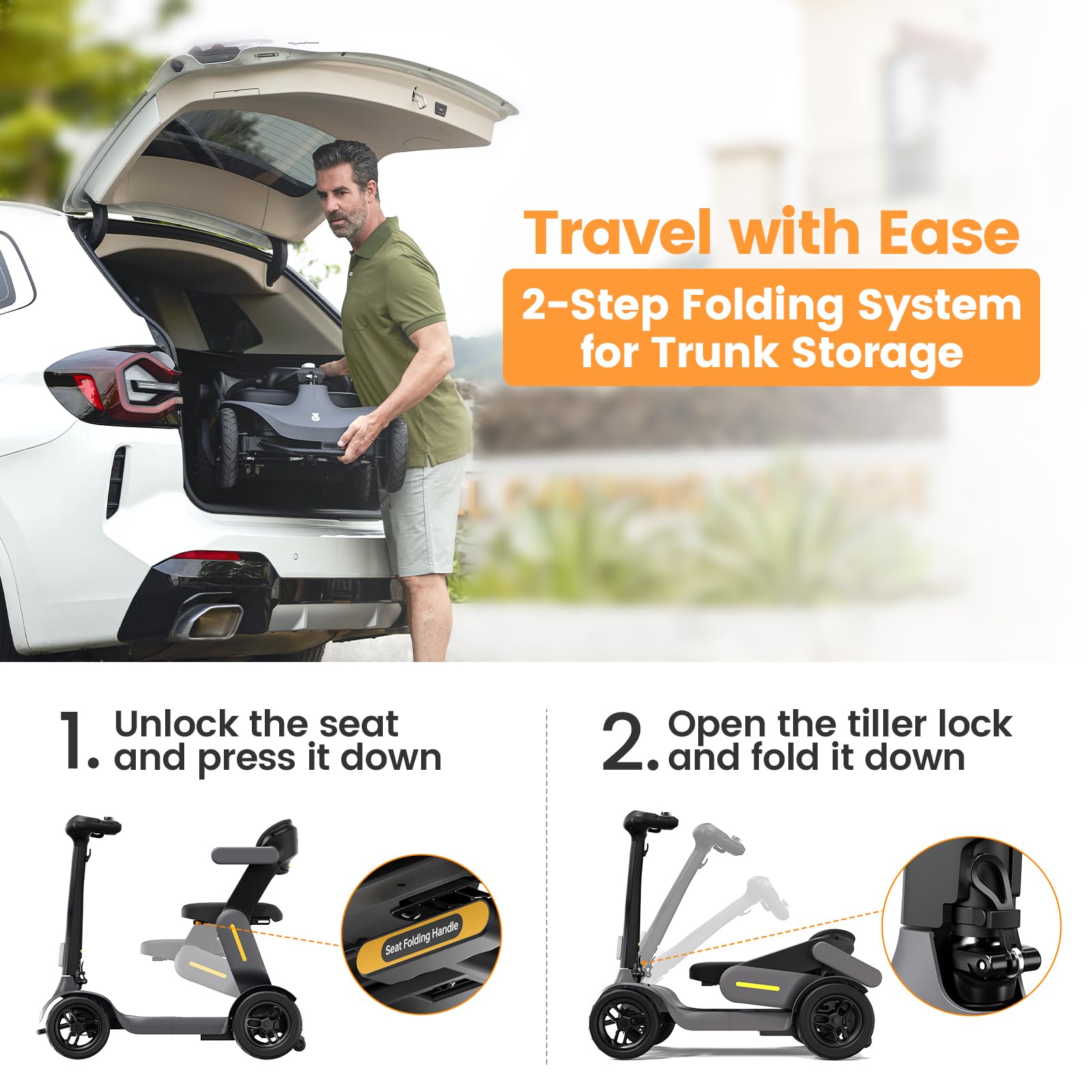 Foldable Mobility Scooter for Adults & Seniors - 25 Miles Range, 6 MPH, Lightweight Travel Scooter with Large Wheels & LED Headlight for Outdoor Use, Includes Storage Basket - Perfect for Shopping, Travel & Daily Mobility Assistance
