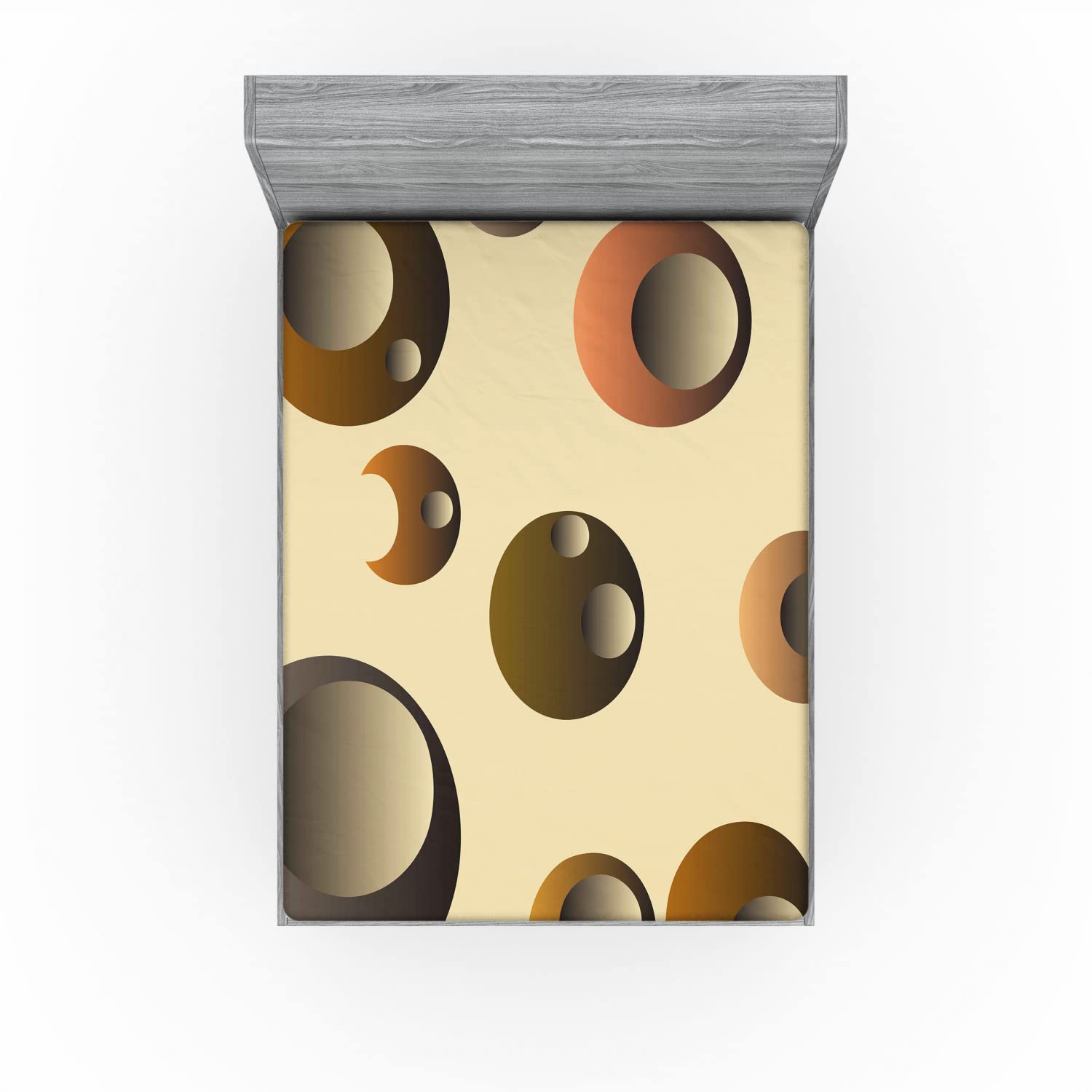 Ambesonne Retro Fitted Sheet - Abstract Bubble Pattern in Round Disc Design, Deep Pocket Elastic Full Size Bed Sheet in Caramel Brown | Perfect for Guest Rooms, Dorms & Cozy Bedroom Decor