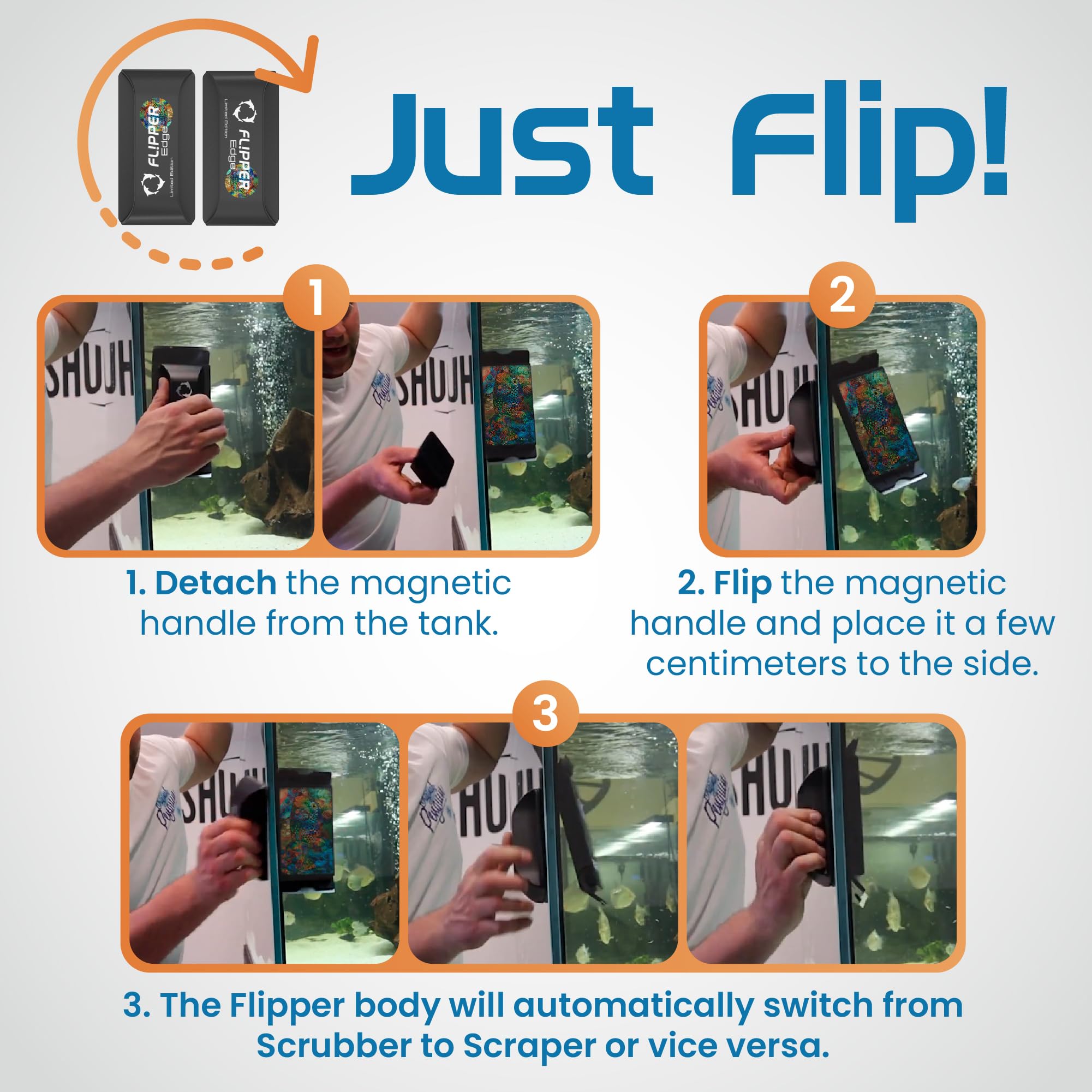Flipper Edge Puffer Limited Edition Magnetic Aquarium Cleaner - 2-in-1 Dual Blade Scrubber & Scraper for Fish Tank Cleaning | Efficient Glass & Acrylic Surface Maintenance Tool | Perfect for Freshwater & Saltwater Aquariums, Home or Office Decor