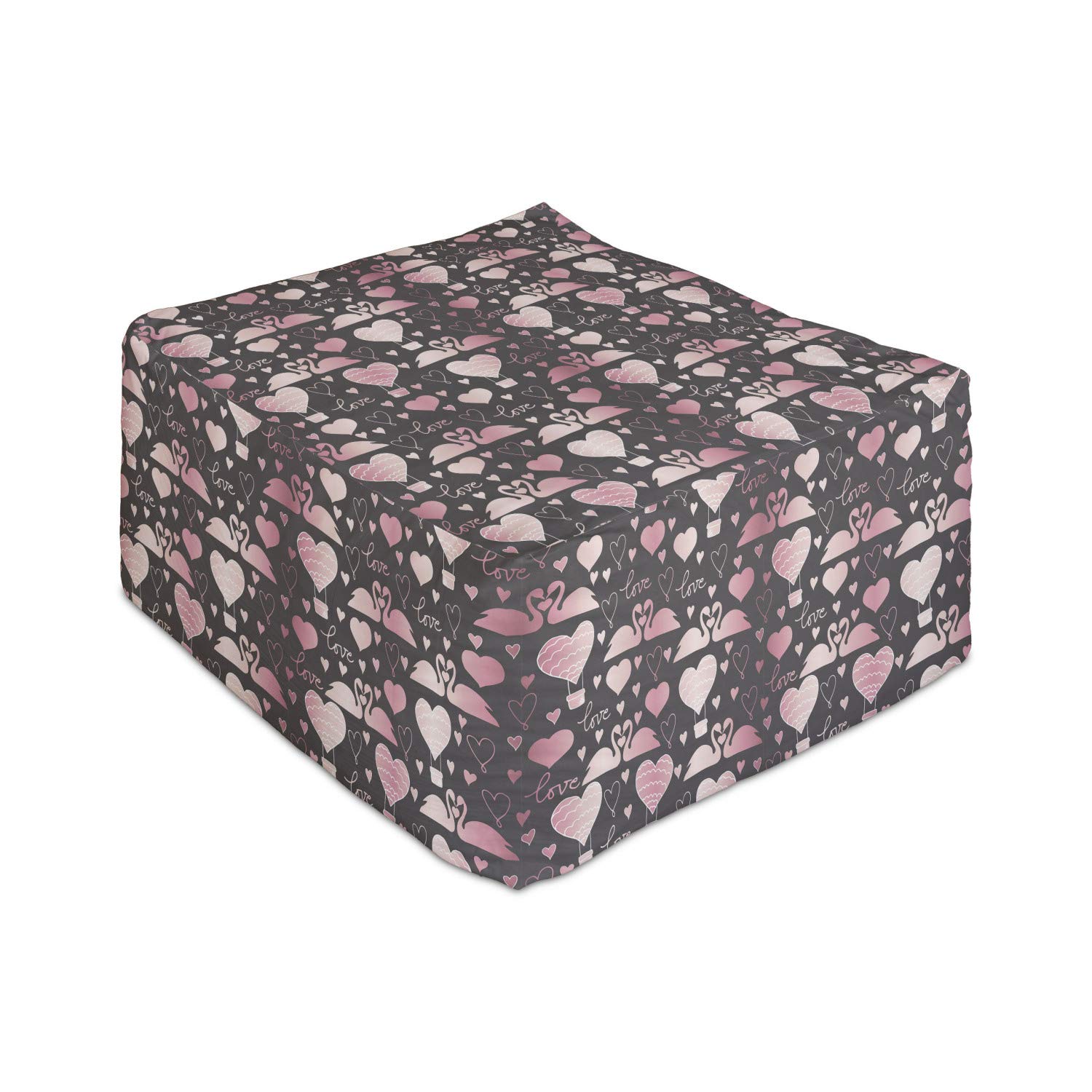 Ambesonne Valentine's Day Rectangle Pouf - Lovebirds & Swans Romantic Design, 25