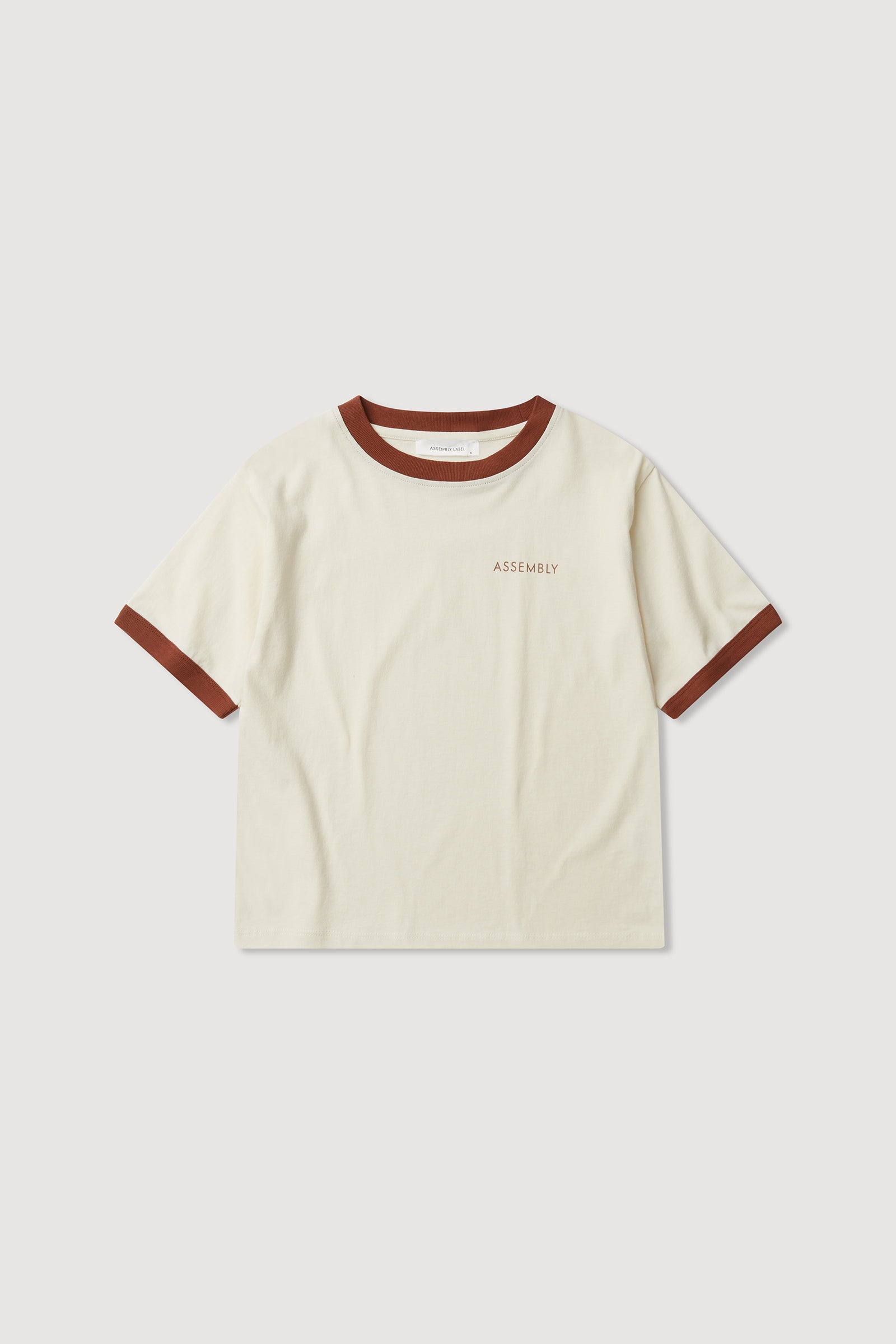 Kids Ringer Tee - Soft Cotton Short Sleeve T-Shirt for Boys & Girls in Pebble Ochre | Playground, School & Everyday Wear
