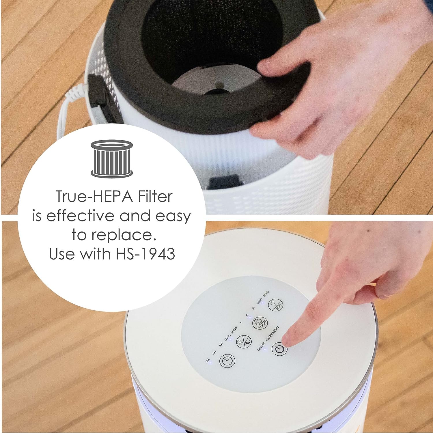 Crane True HEPA Air Purifier for Large Rooms up to 500 Sq Ft with Timer, Sleep Mode & Air Quality Monitor (Model EE-5069) - Perfect for Bedrooms, Offices & Allergy Relief