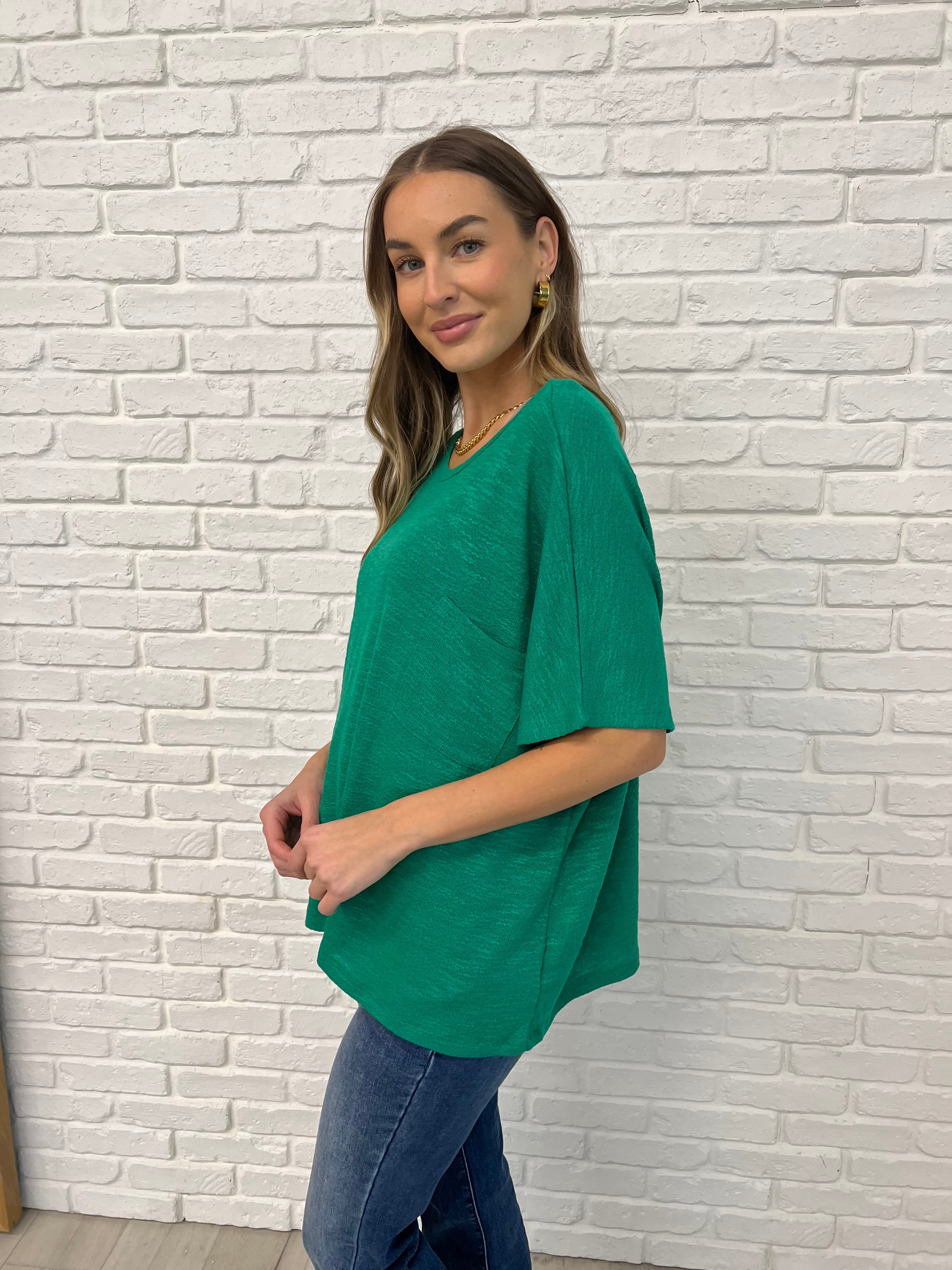 Basically Flowing Dolman Sleeve Top in Kelly Green - Women's Loose Fit Casual Blouse for Everyday Wear | Perfect for Office, Date Night & Weekend Outings