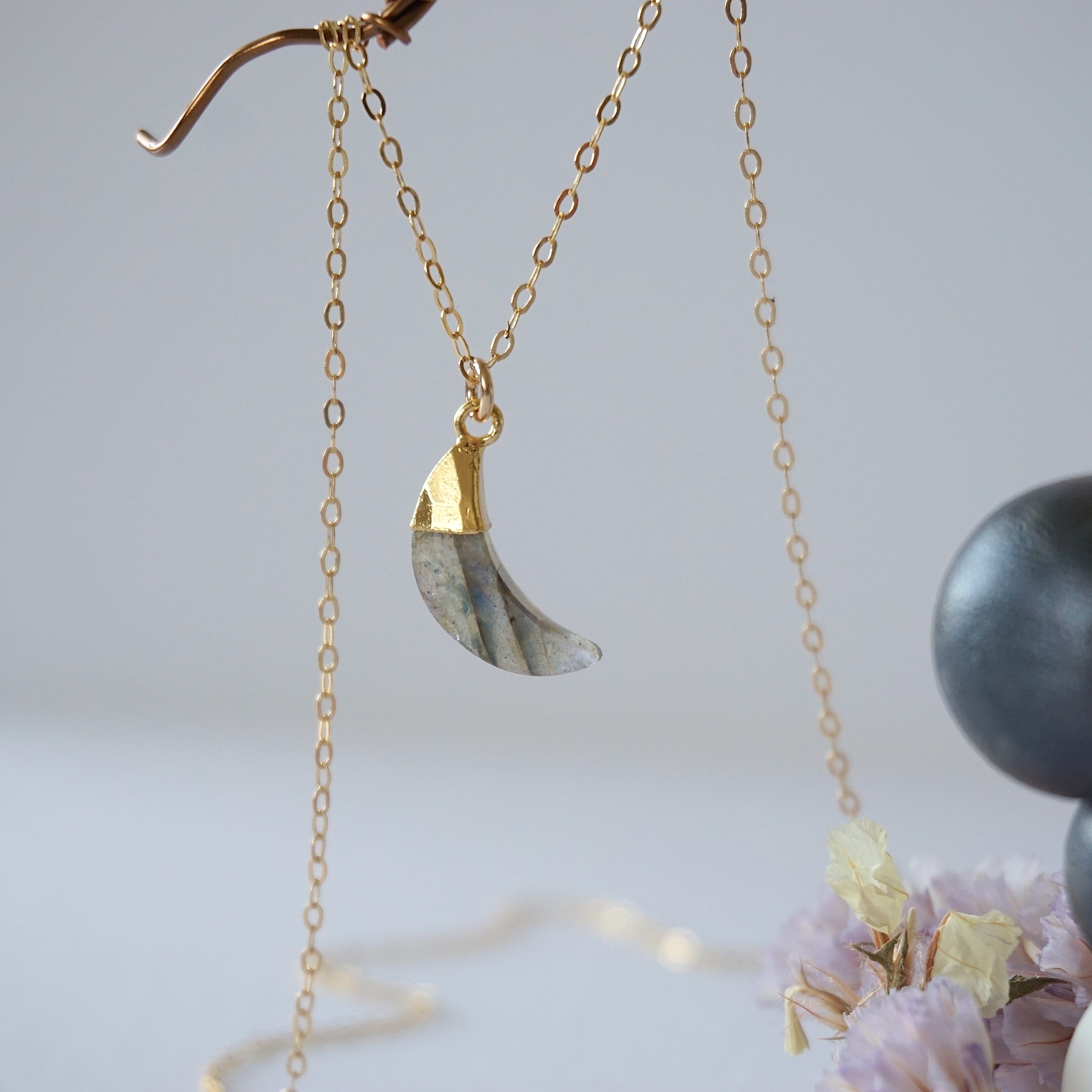 14K Gold Filled Labradorite Moon Charm Necklace - Elegant Crystal Pendant for Women, Perfect for Everyday Wear, Gift Giving & Spiritual Healing