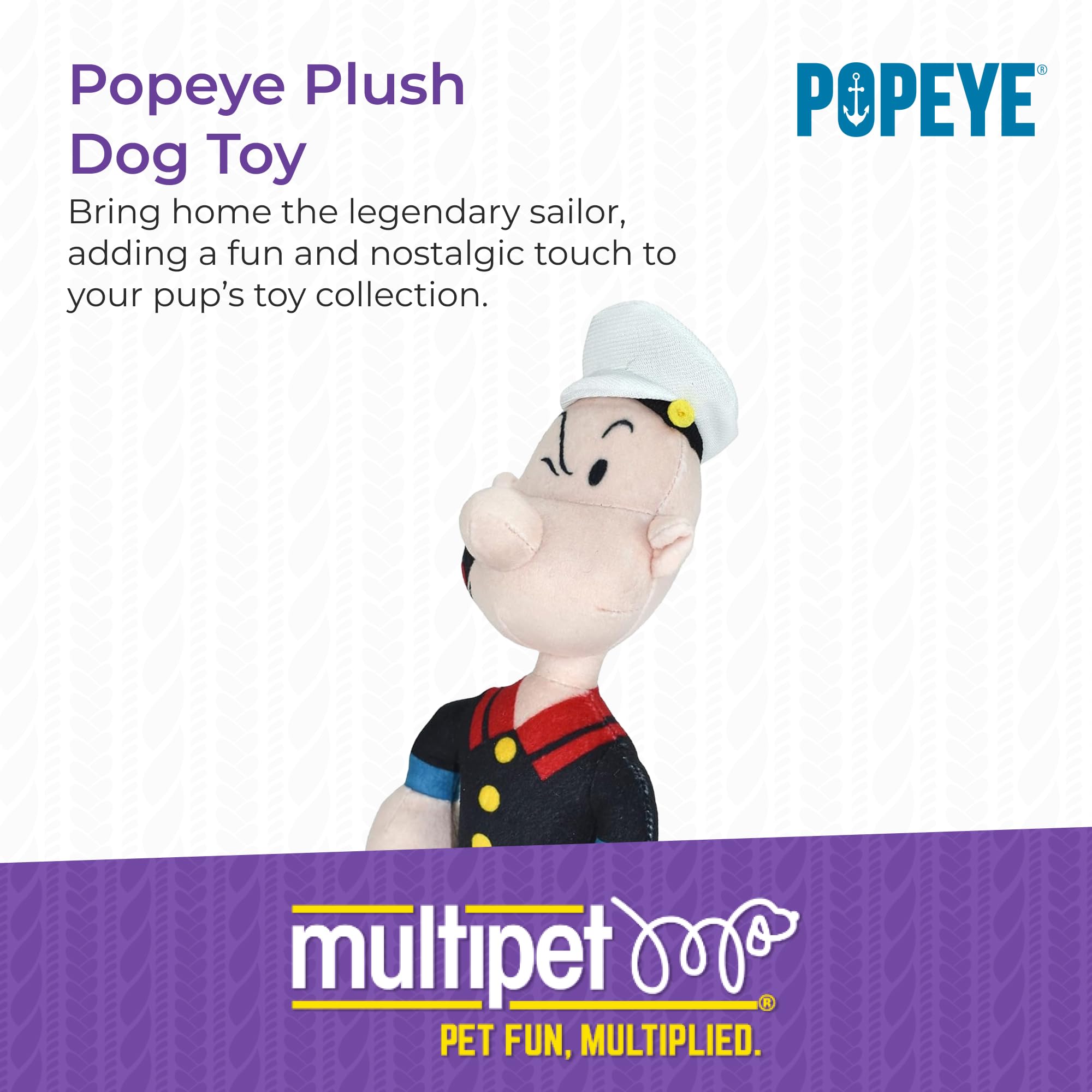 Multipet Popeye Dog Plush Toy - Extra Soft & Durable Chew Toy for Small, Medium & Large Dogs - 11 Inch Cuddling Stuffed Animal for Playtime & Comfort - Perfect for Indoor Play, Teething Puppies & Anxiety Relief