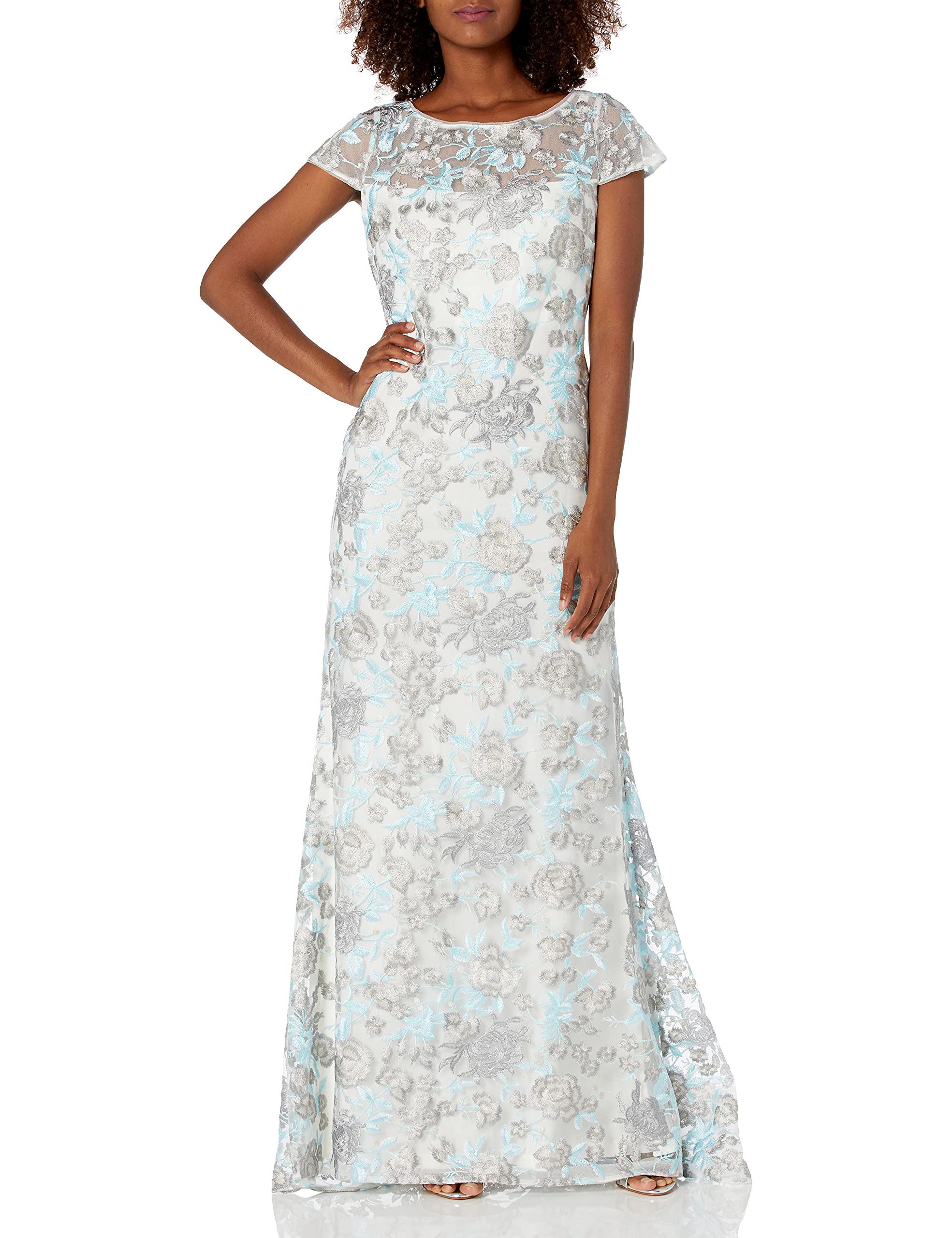 Calvin Klein Women's Elegant Cap Sleeve V-Neck Back Gown - Perfect for Evening Parties, Weddings & Special Occasions