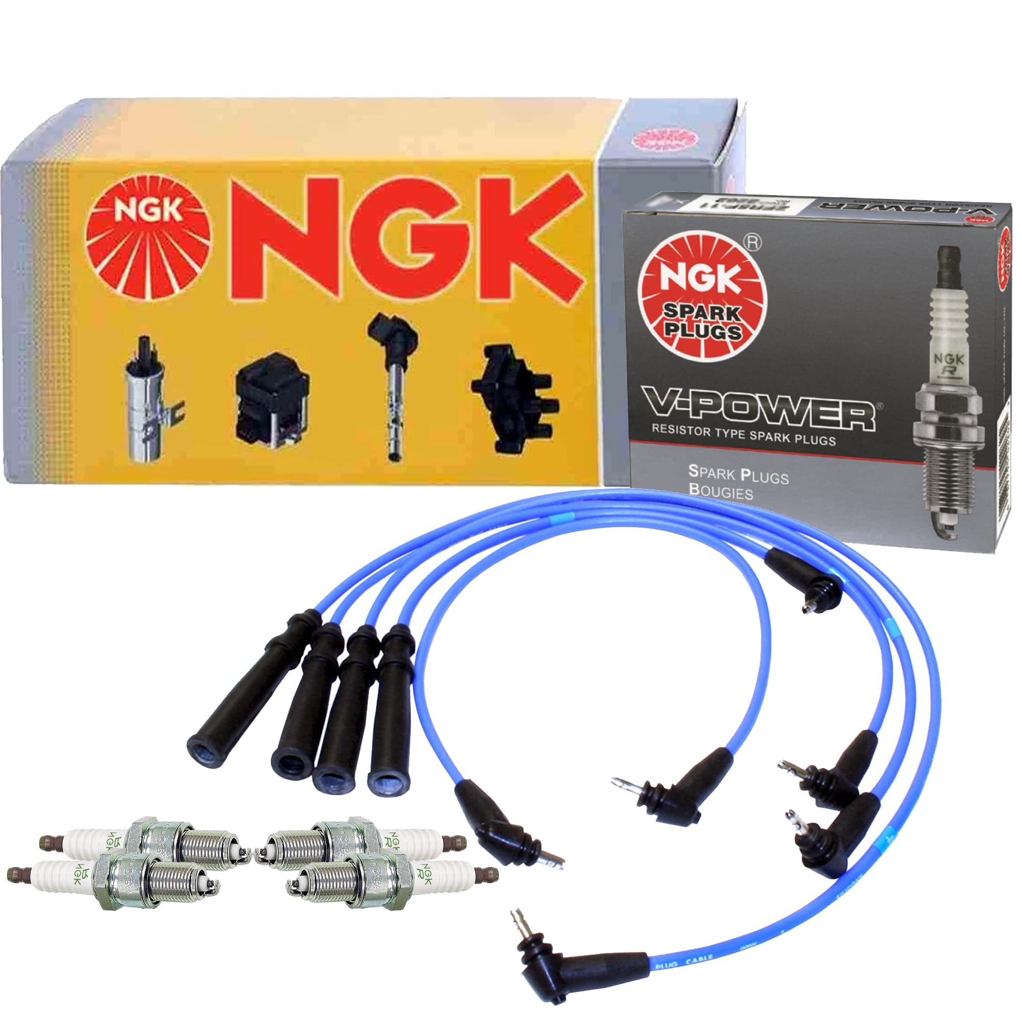 NGK Wire & 4 V-Power Spark Plugs Kit For Toyota 4Runner Pickup 22RE 2.4L L4 SOHC Engine - High Performance Ignition Upgrade for Off-Road & Daily Driving