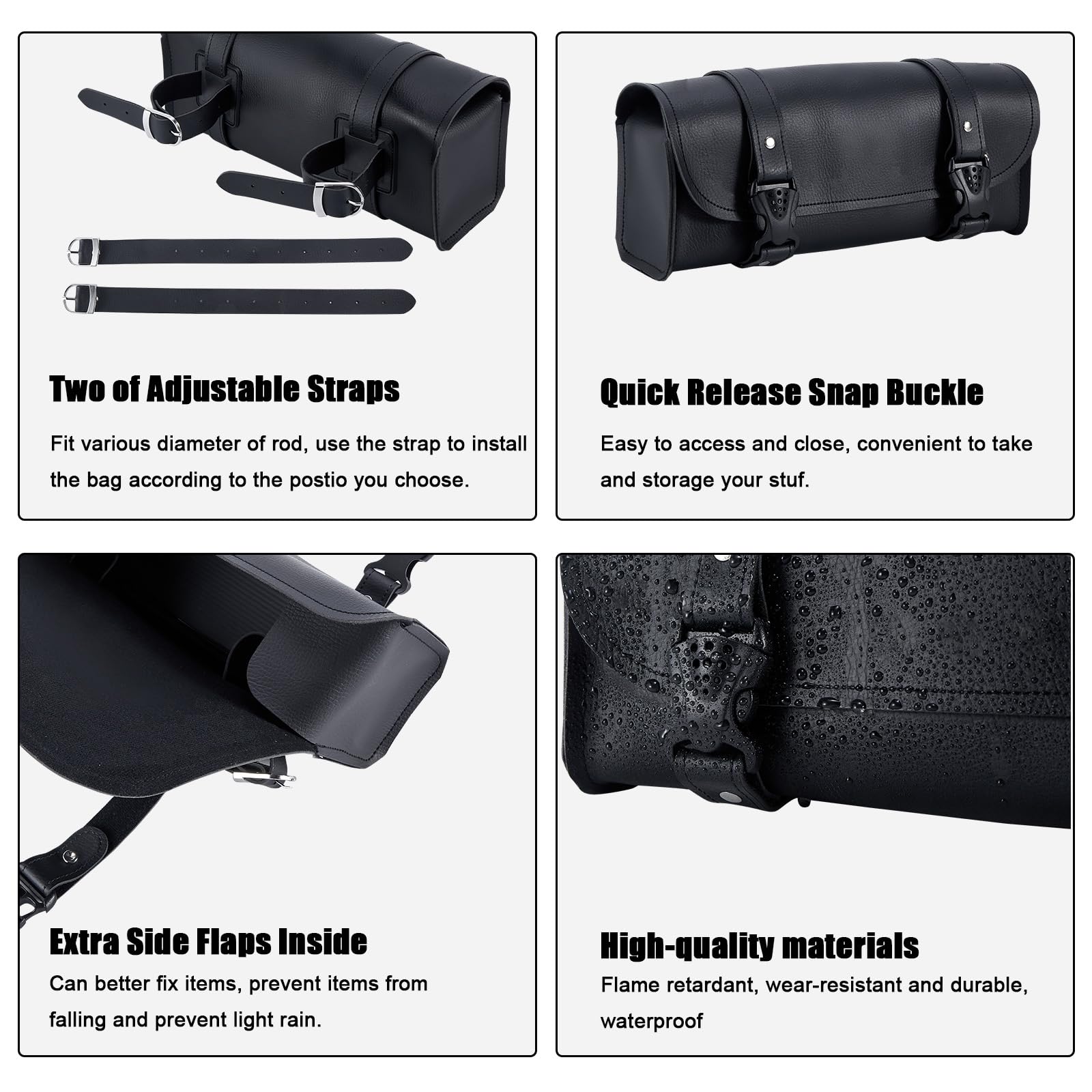 Universal Motorcycle Tool Bag - Black Handlebar & Fork Storage Saddlebag (12”x3.5”x4.75”) | Waterproof Motorcycle Accessories for Cruiser, Harley, Touring Bikes | Perfect for Road Trips & Daily Commutes