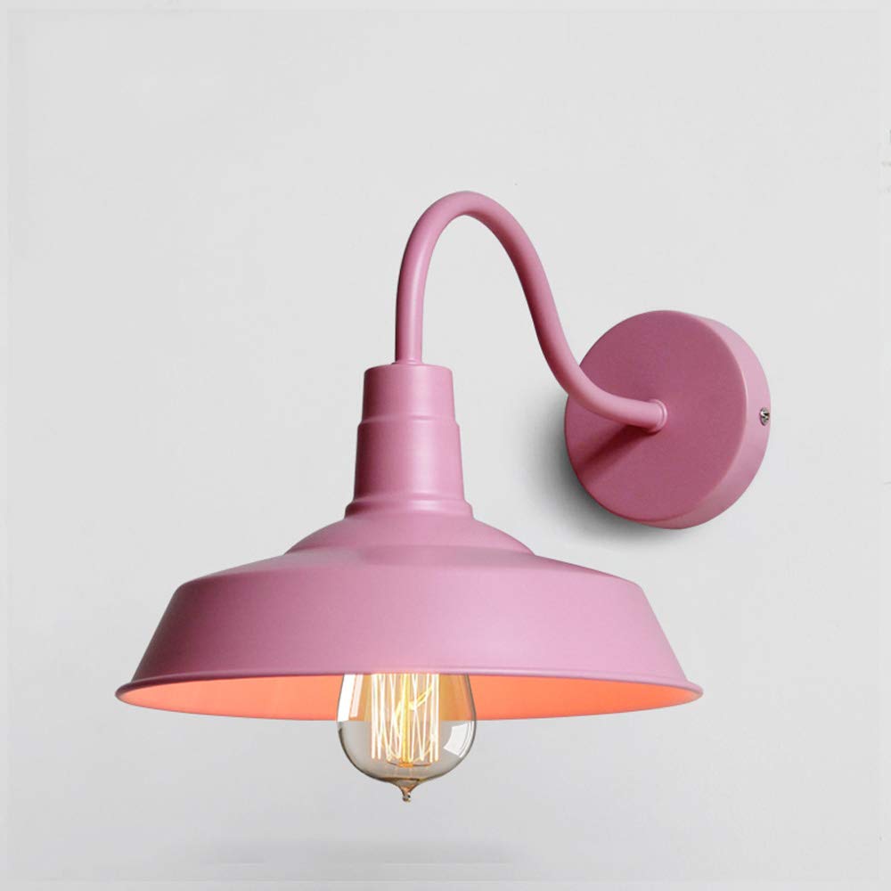 IBalody E27 Vintage Macaron Wall Sconce - Wrought Iron Modern 1-Light Fixture for Living Room, Bedroom, Stairway & Hallway | Pink Country-Style Cute Pot Lid Design Lamp (Perfect for Nursery, Farmhouse Decor & Cozy Reading Nook Lighting)