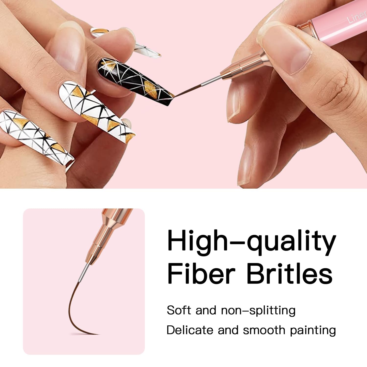 5PC Professional Nail Art Liner Brush Set - Ultra Thin Detailing Brushes for Gel Polish & Acrylic Nails (4/8/12/20/25mm, Pink Metal Handle) - Perfect for Salon, Home Manicures & Creative Nail Designs