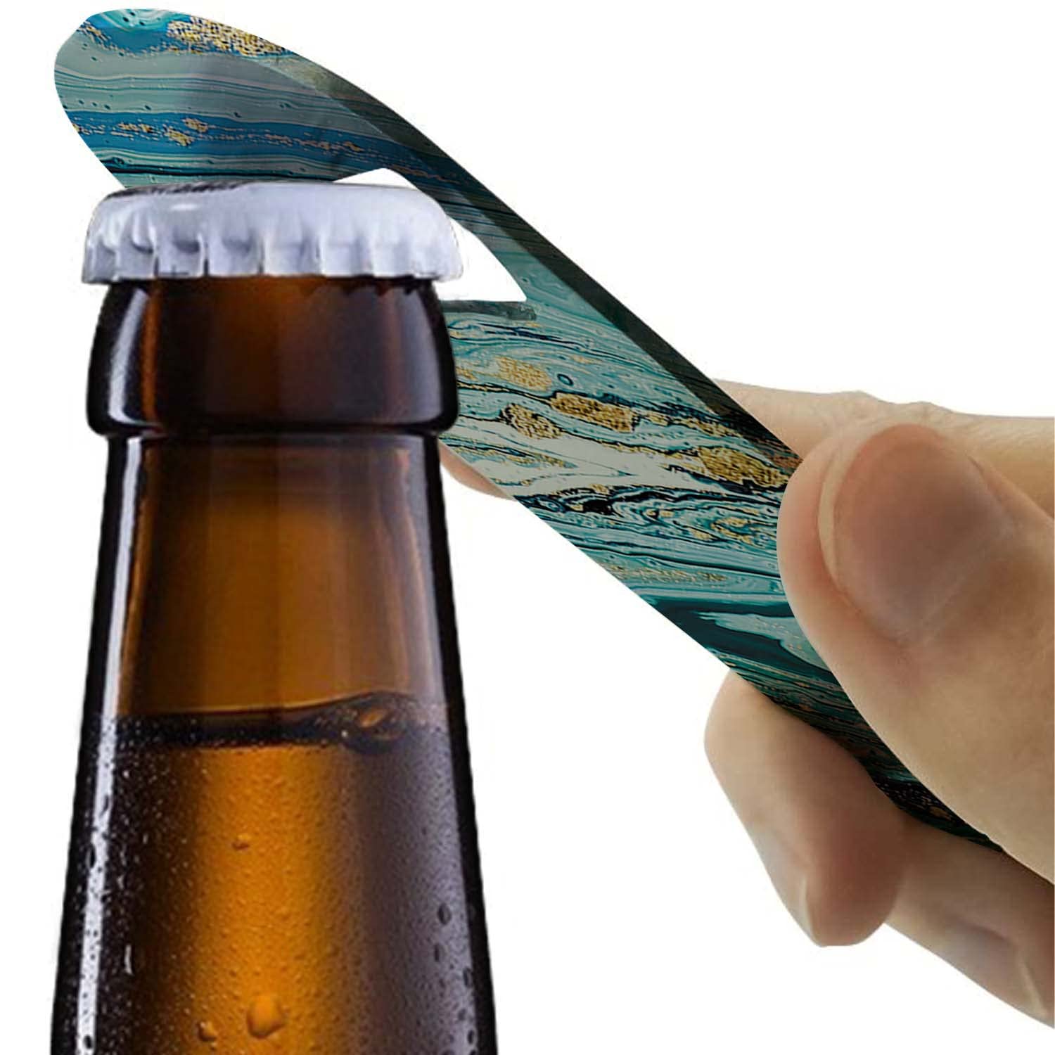 Heavy Duty Stainless Steel Flat Bottle Opener - 7 Inch Professional Bartender Tool with Blue Marble Design - Perfect for Bars, Parties, Camping & Home Use