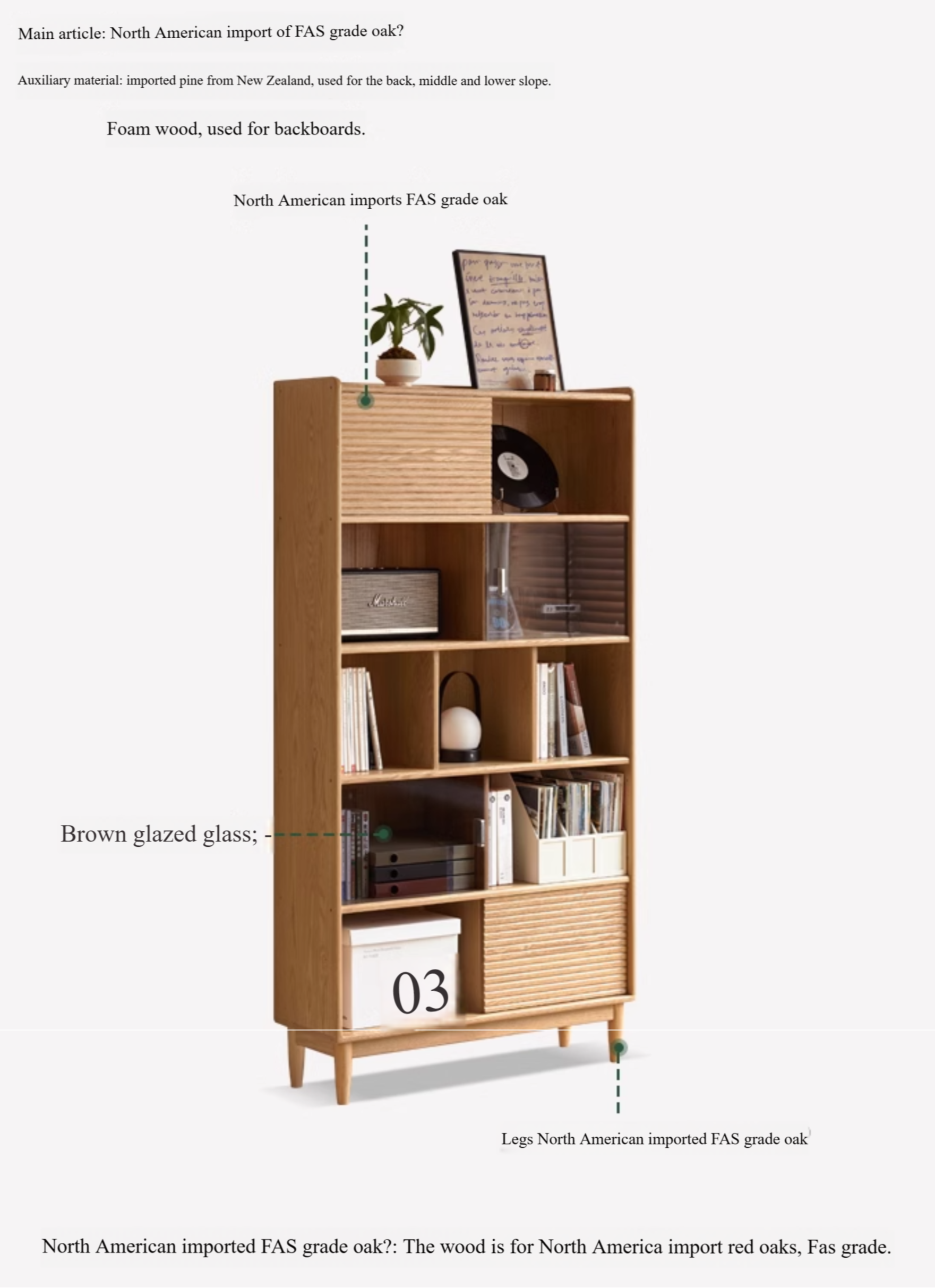 Oak Solid Wood Modern Bookcase - Stylish Home Office & Living Room Storage Shelf for Books & Decor