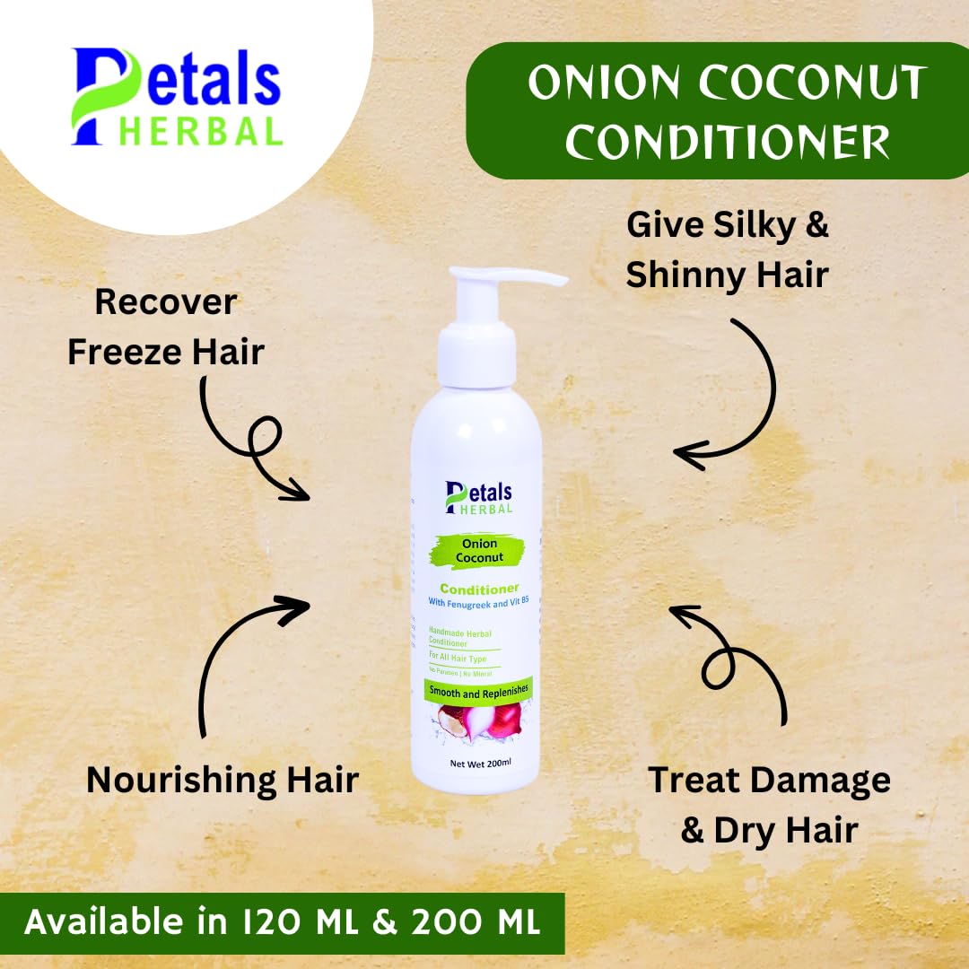 Petals Herbal Onion Coconut Hair Conditioner 200ml - Promotes Hair Growth & Reduces Hair Fall | Natural Treatment for Dry, Damaged Hair | Perfect for Daily Use & Scalp Care