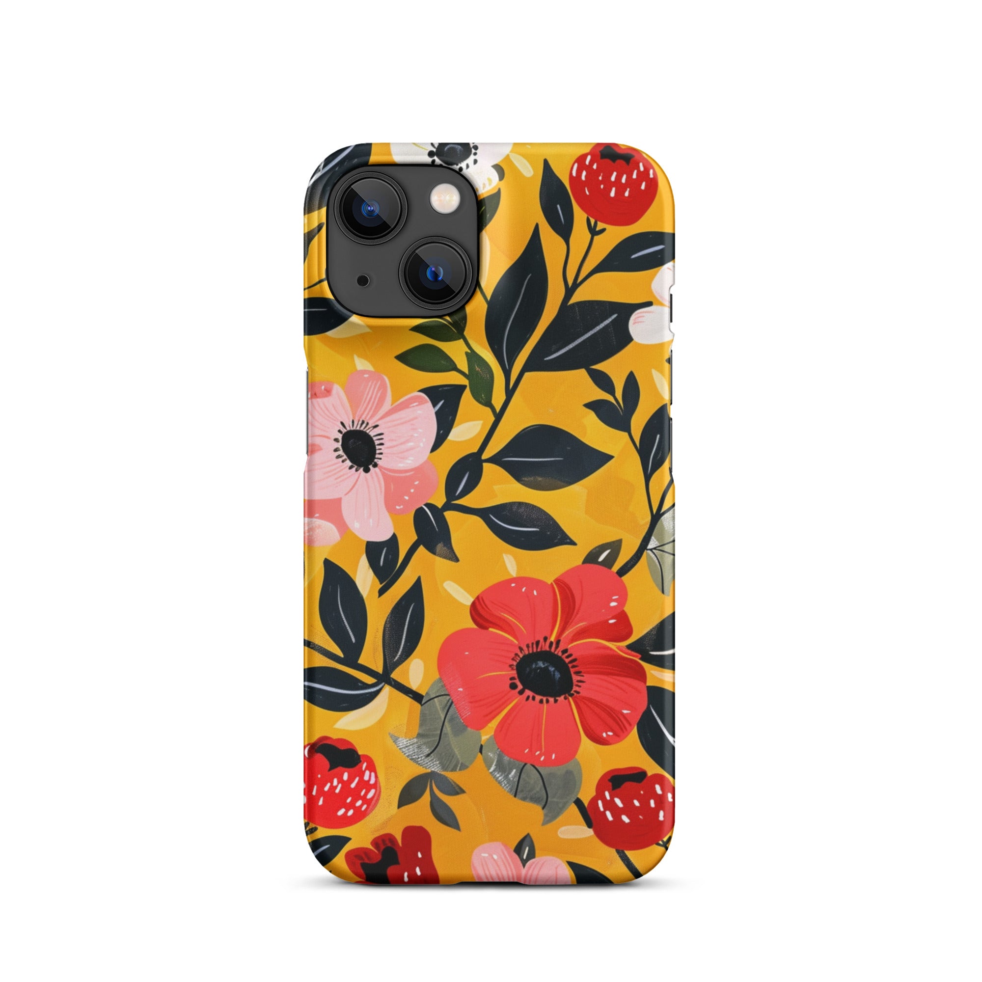 Floral 3-Snap Protective Case for iPhone 14/13/12/11 - Slim Fit with Secure Snap Closure - Perfect for Everyday Use, Work, and Travel