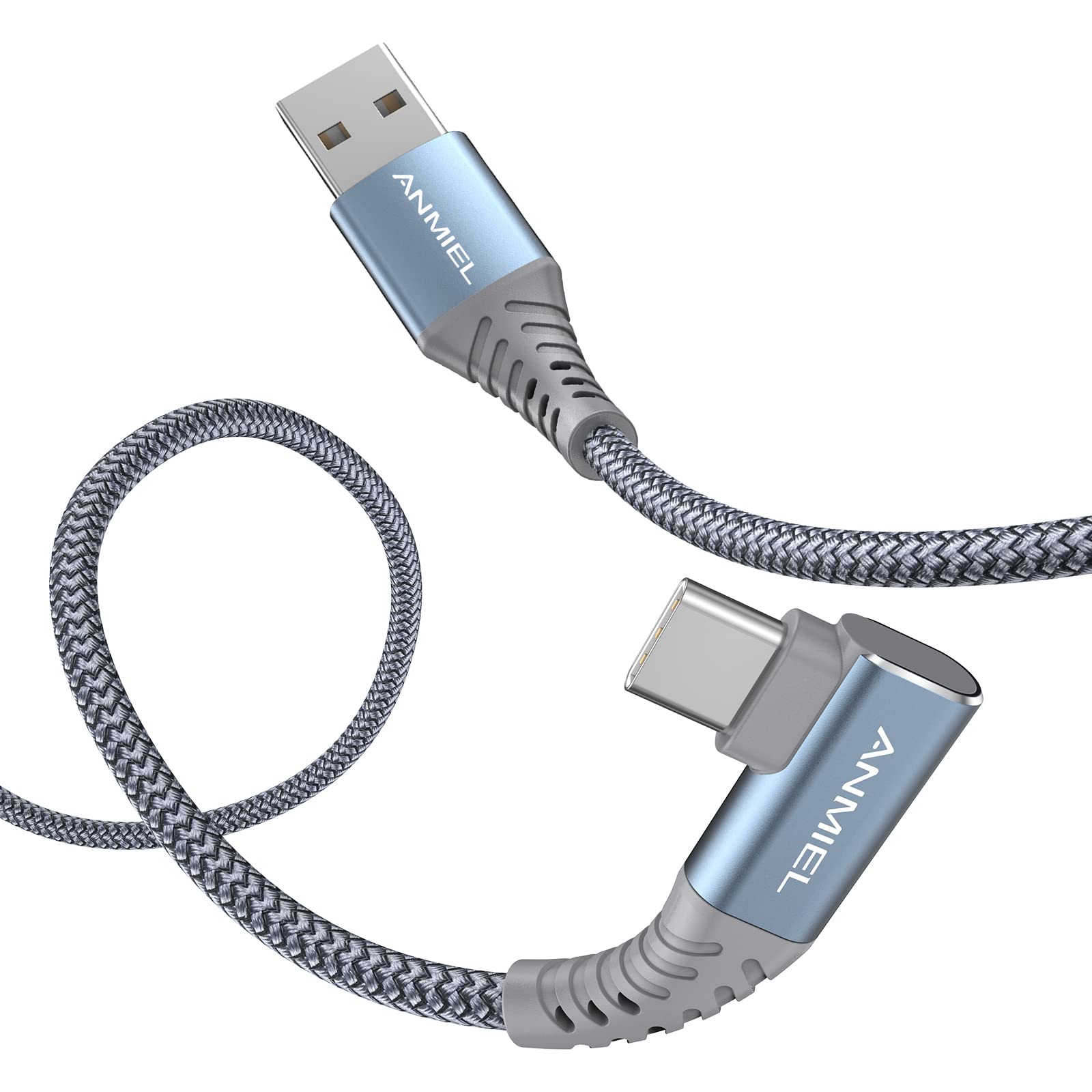 3M Right Angle USB A 2.0 to USB C Cable - Nylon Braided Fast Charging Cord for Samsung Galaxy S21/S20/S10/S9/S8, LG, Moto, Pixel & More - Durable Charger for Phones, Tablets & Cameras | Perfect for Home, Office & Travel Use