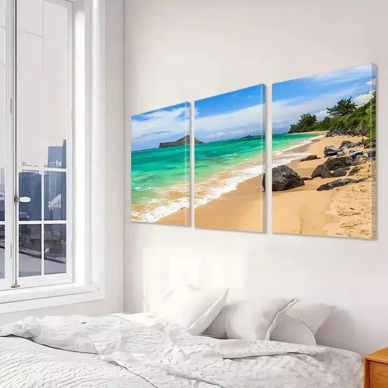3-Piece Ocean Landscape Canvas Wall Art Set - Framed 50x70cm High Quality Print - 100% Australian Made - Ready to Hang - Perfect for Living Room, Bedroom & Office Decor