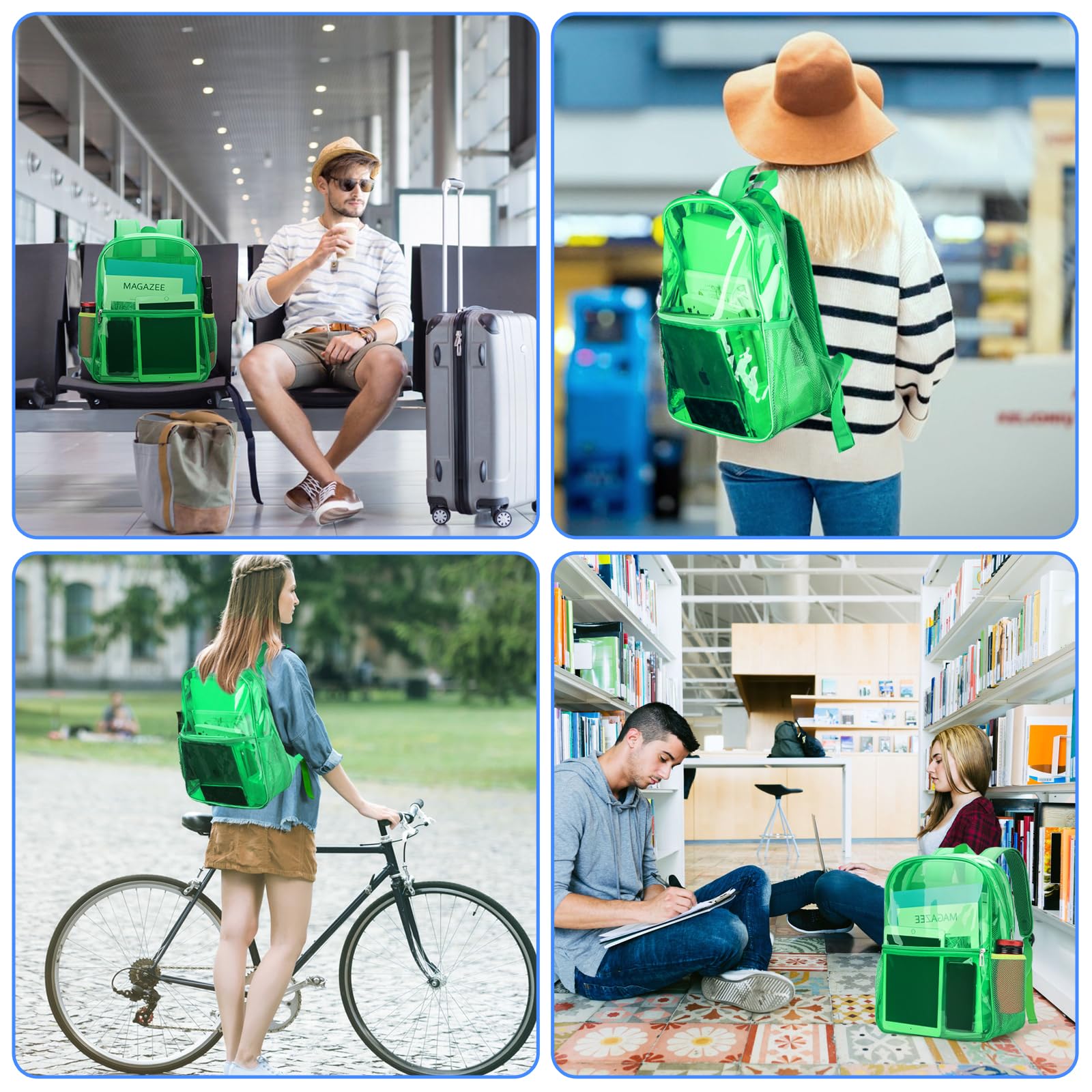 Heavy Duty TPU Clear Backpack - Transparent Backpack for Sports, Work & Travel Security - Durable Green See-Through Bag for Concerts, Stadiums & Airport Security