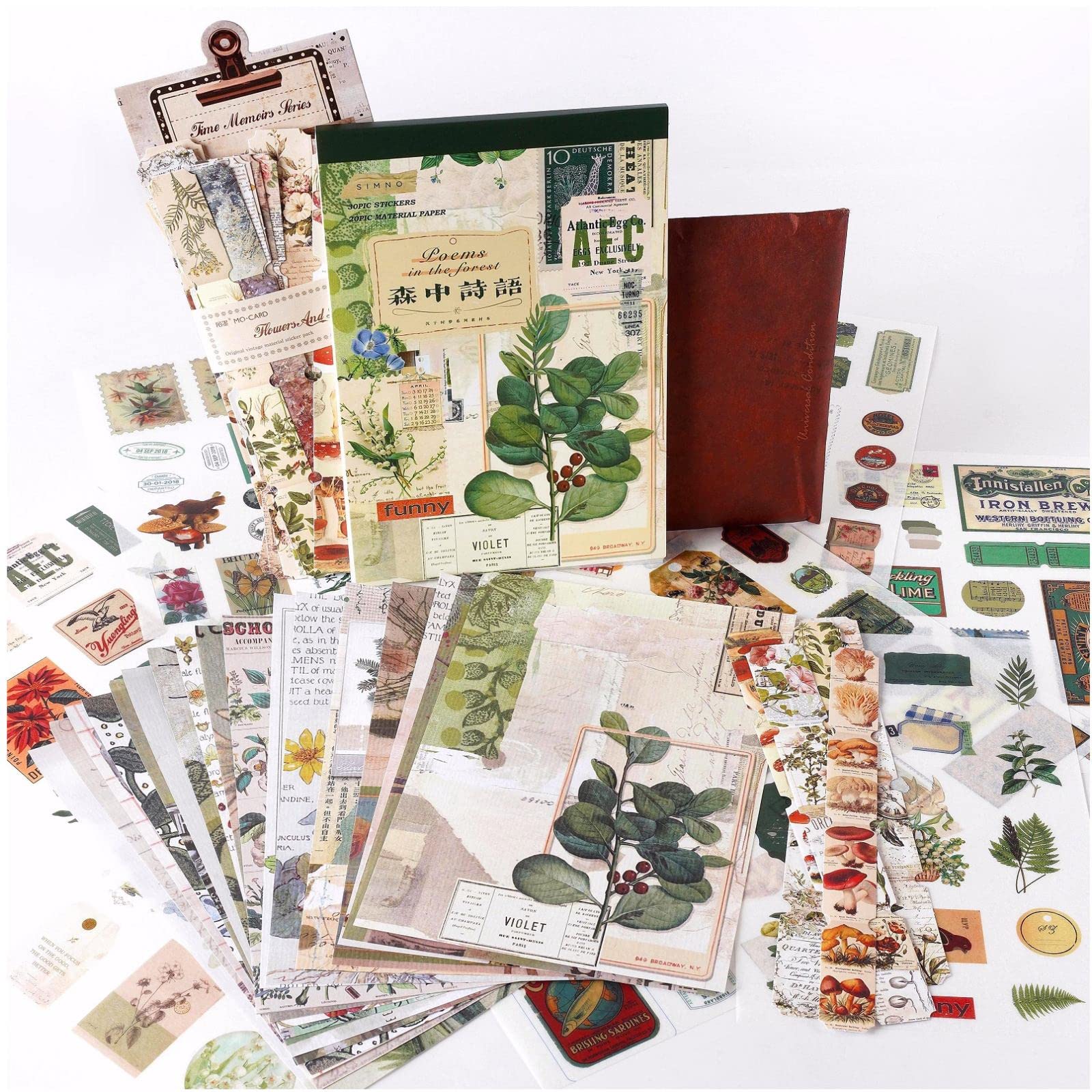 488Pcs Vintage Scrapbook Stickers & Ephemera Kit - A5 Washi Tape Stickers, Collage Papers, Botanical Labels for Junk Journaling, DIY Crafts, Scrapbooking - Perfect for Memory Books, Bullet Journals & Handmade Card Making