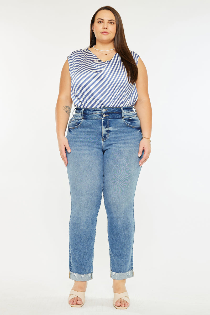 Irina Essentials High Rise Slim Straight Leg Jeans for Women - Plus Size Denim Pants, Comfortable & Stretchy, Perfect for Casual Wear, Office, and Everyday Outfits
