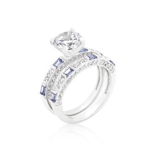 Exquisite Clear & Tanzanite Cubic Zirconia Ring Set for Women - Elegant Wedding, Engagement, Anniversary Jewelry Gift - Perfect for Bridal, Party & Special Occasions