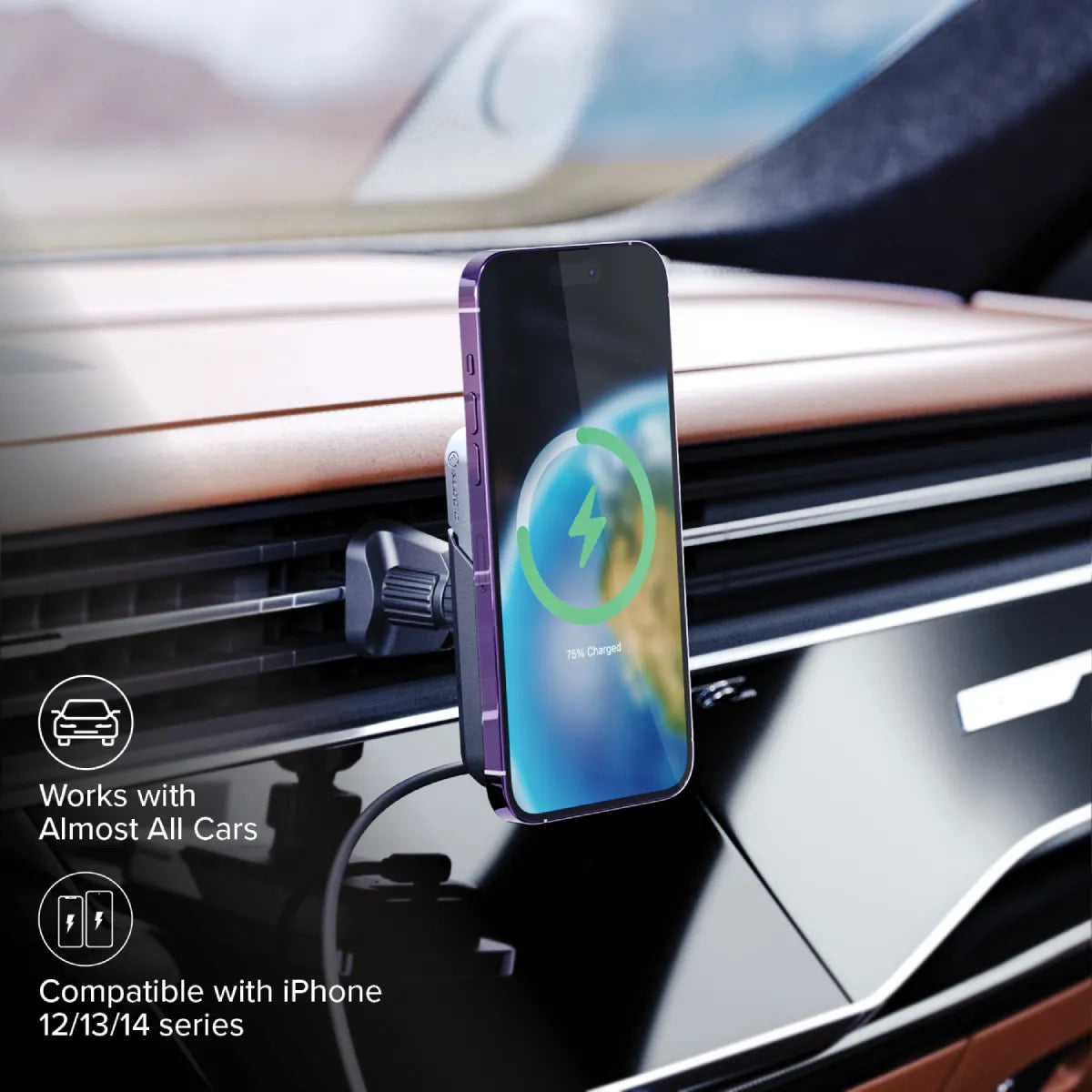 Matrix Universal Magnetic Car Charger with Air Vent Mount - Fast Wireless Charging for iPhone & Android - Perfect for Road Trips & Commuting