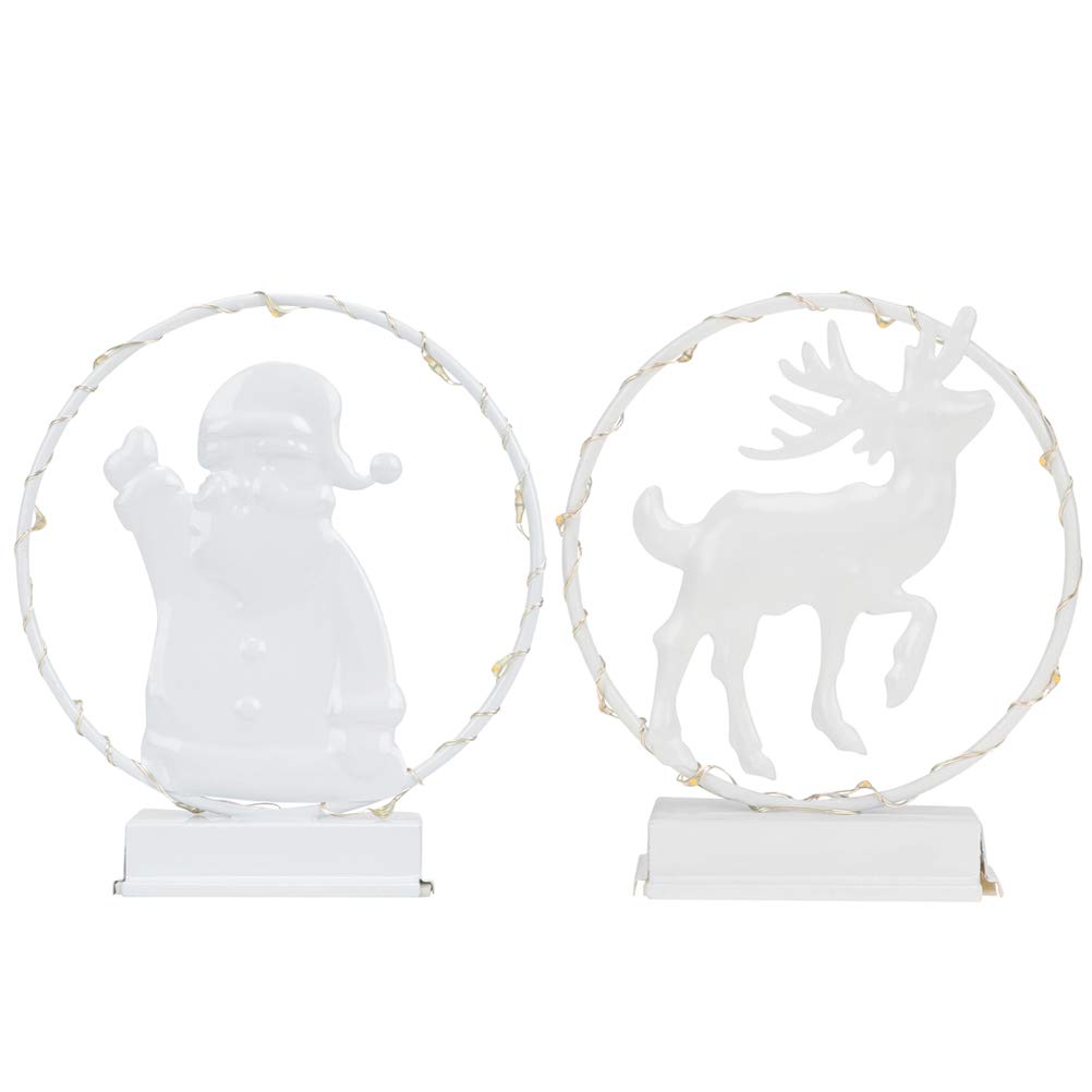 FUNZZY Christmas Santa Night Lights - 2 Pack White LED Deer Table Lamps for Holiday Decor, Xmas Party, Home & Office Desktop Decorations - Perfect for Bedroom, Living Room & Christmas Tree Decoration