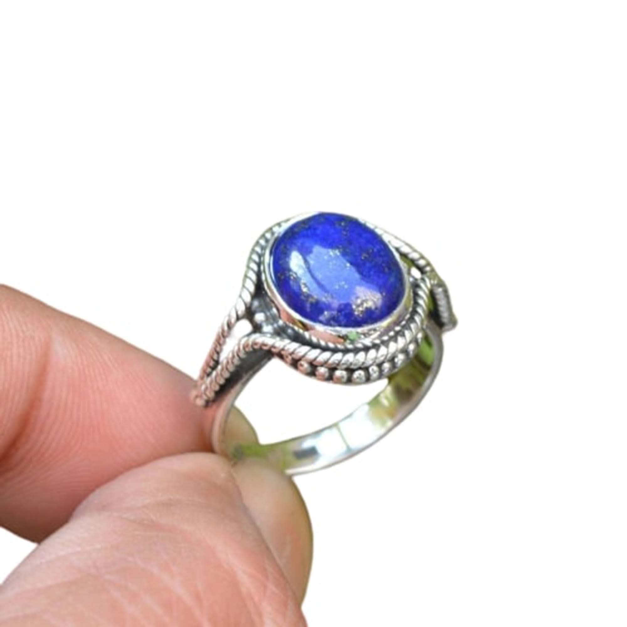 925 Sterling Silver Lapis Lazuli Ring for Women - Bohemian Twisted Design Oval Gemstone Ring, Dainty Birthstone Jewelry for Anniversary Gifts | Perfect for Everyday Wear, Boho Fashion & Special Occasions