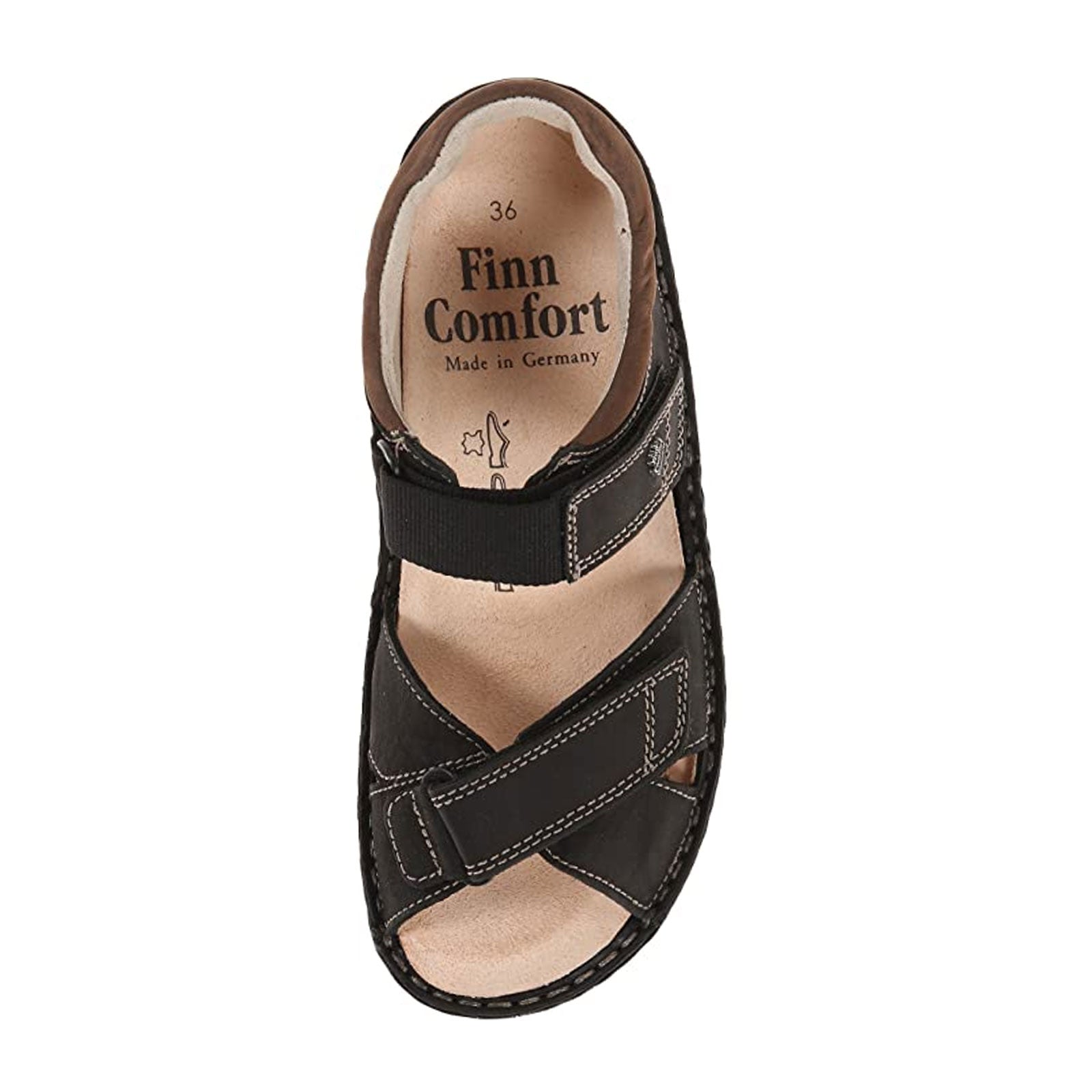 Finn Comfort Samara Backstrap Sandal - Unisex Comfortable Leather Sandals in Black/Havana Brown | Perfect for Walking, Travel & Summer Outdoor Activities