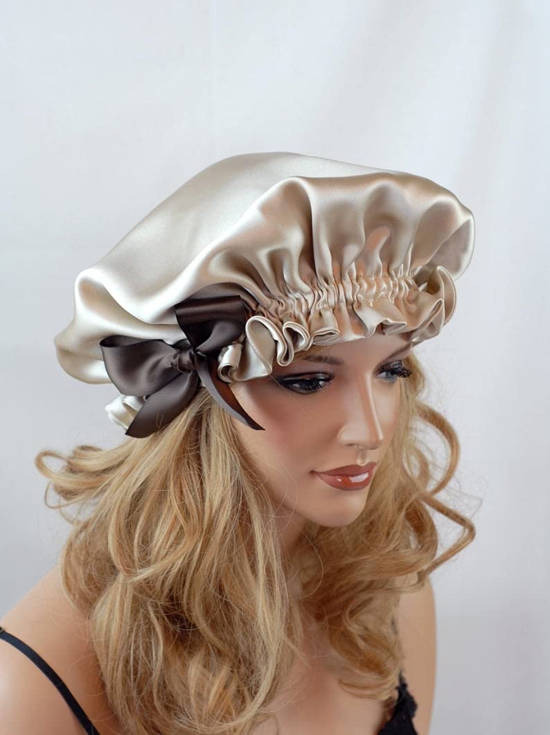 VIYANSHI Adjustable Satin Sleep Cap Hair Bonnet - Double Layered Reversible for Women - Protective Sleep Hairstyles (Gold) - Perfect for Nighttime Hair Care & Travel