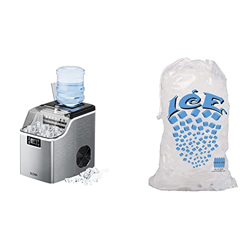 Silonn Countertop Ice Maker Machine - 45lbs Daily Output, Fast & Quiet, Perfect for Home/Office/Party - Includes 100ct 10lb Drawstring Ice Bags by Perfectware for Easy Storage & Serving