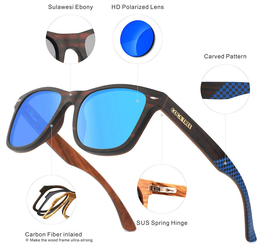 Polarized Wood Sunglasses for Men & Women - HD Mirror Lens, UV Protection, Classic Retro Style - Perfect for Driving, Outdoor Activities & Fashion Accessories