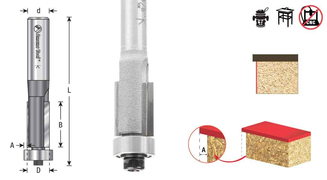 Amana Tool 47188 Carbide Tipped Overhang Trim Router Bit - 1/16