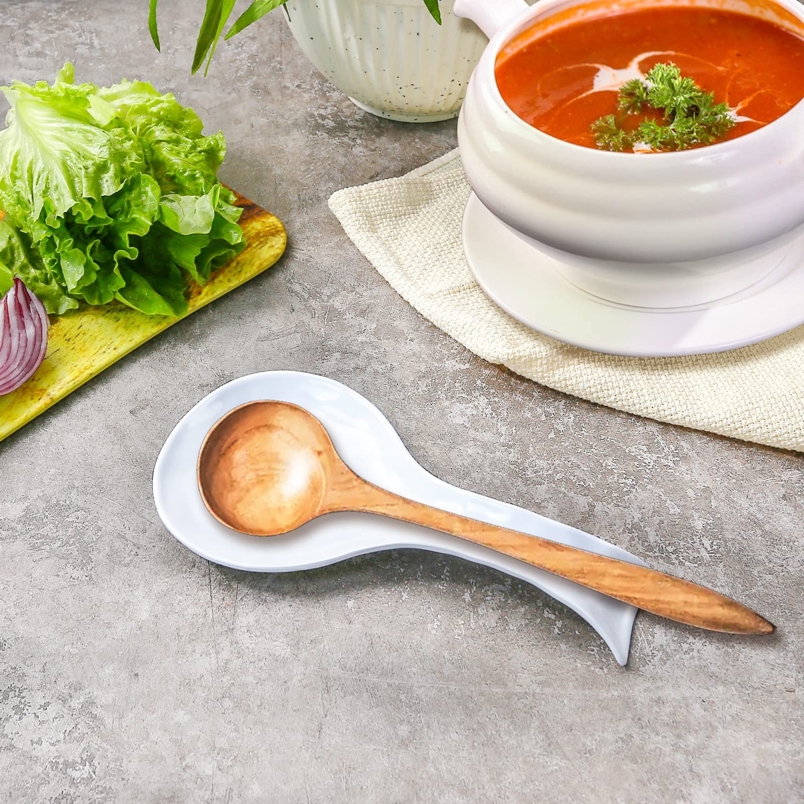 Modern Farmhouse White Melamine Spoon Rest for Kitchen Counter - Large Utensil Holder for Stove Top, Spatula Rest, Kitchen Accessories, Perfect for Cooking, Baking, and Meal Prep