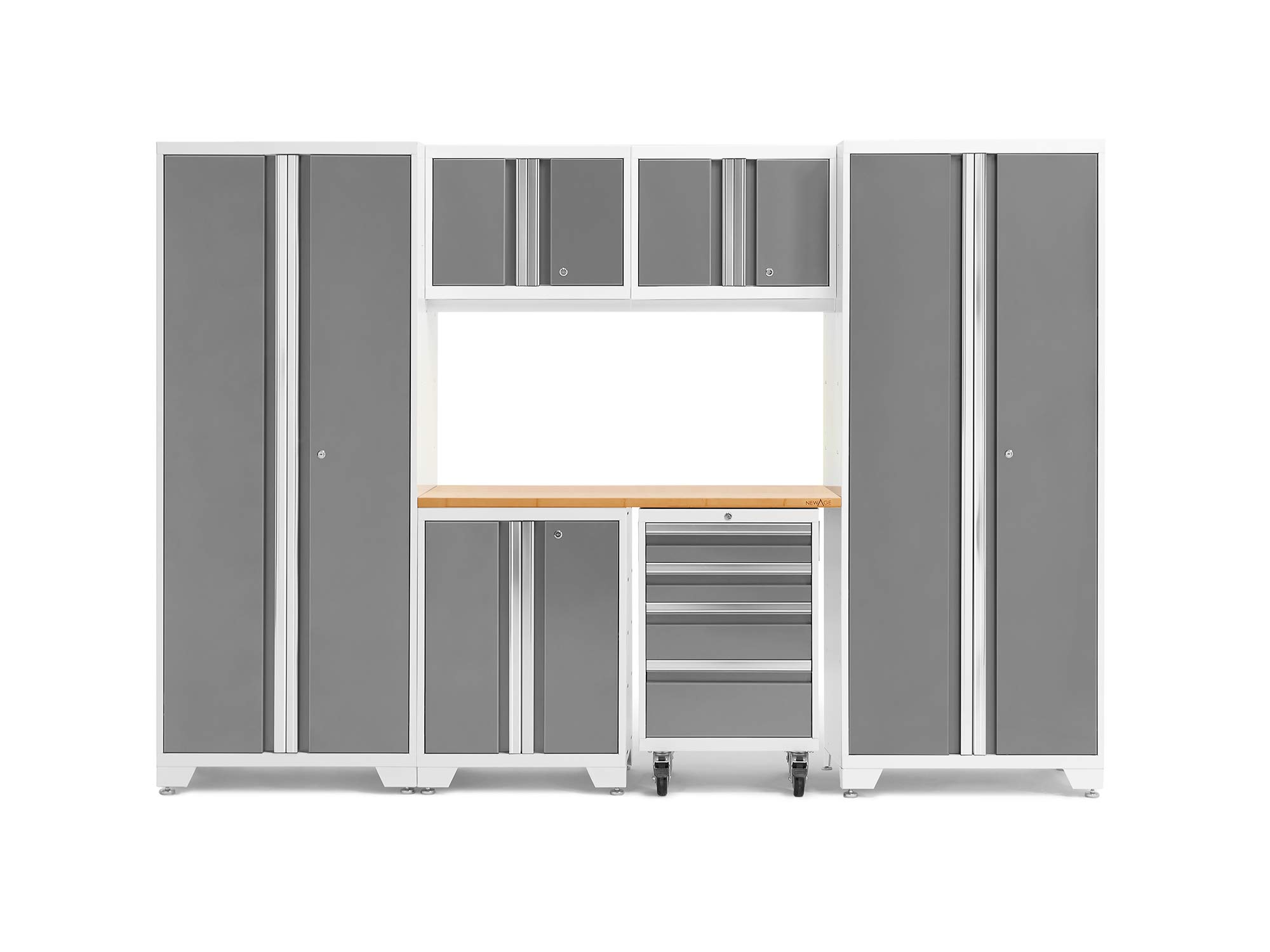NewAge Products Bold Series White 7-Piece Garage Cabinet Set (54874) - Heavy Duty Storage for Tools, Equipment & Workshop Organization - Perfect for Home Garages, Workshops & DIY Projects