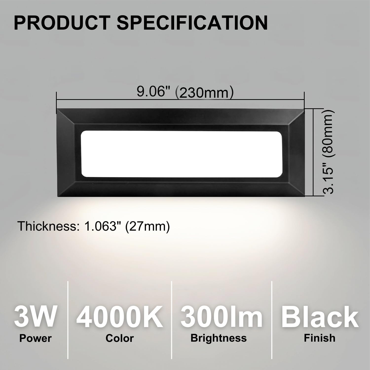 ZONK LED Step Lights 110V-240V AC, 3W 4000K Cool White Indoor Outdoor Stair Lights, Waterproof IP65 Landscape Pathway Lighting for Decks, Patios, Hallways - Perfect for Home, Garden, and Commercial Staircase Safety (Pack of 1)