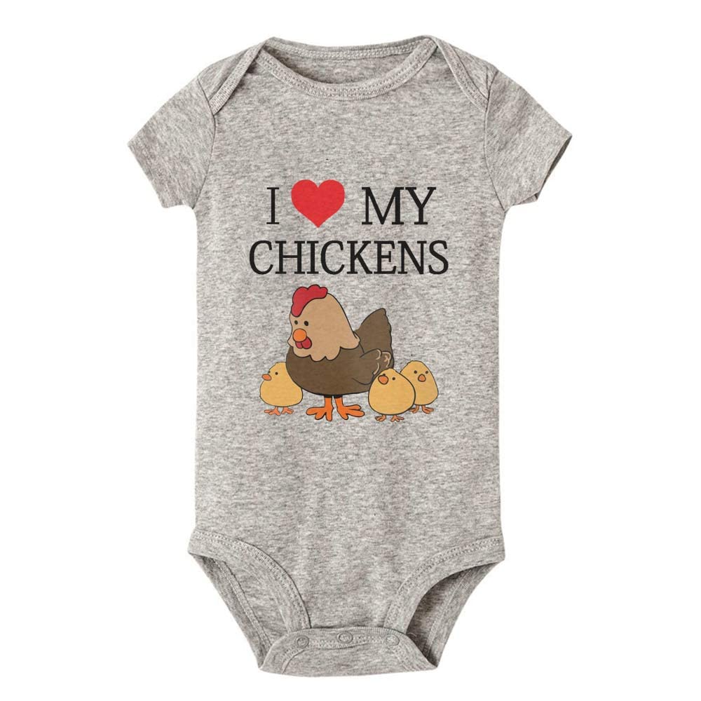 Cute Baby Bodysuit - Short Sleeve Jumpsuit Romper for Newborns | Unisex Infant Clothes with 'I Love Chickens' Print | Perfect for Playtime, Photo Shoots & Everyday Wear