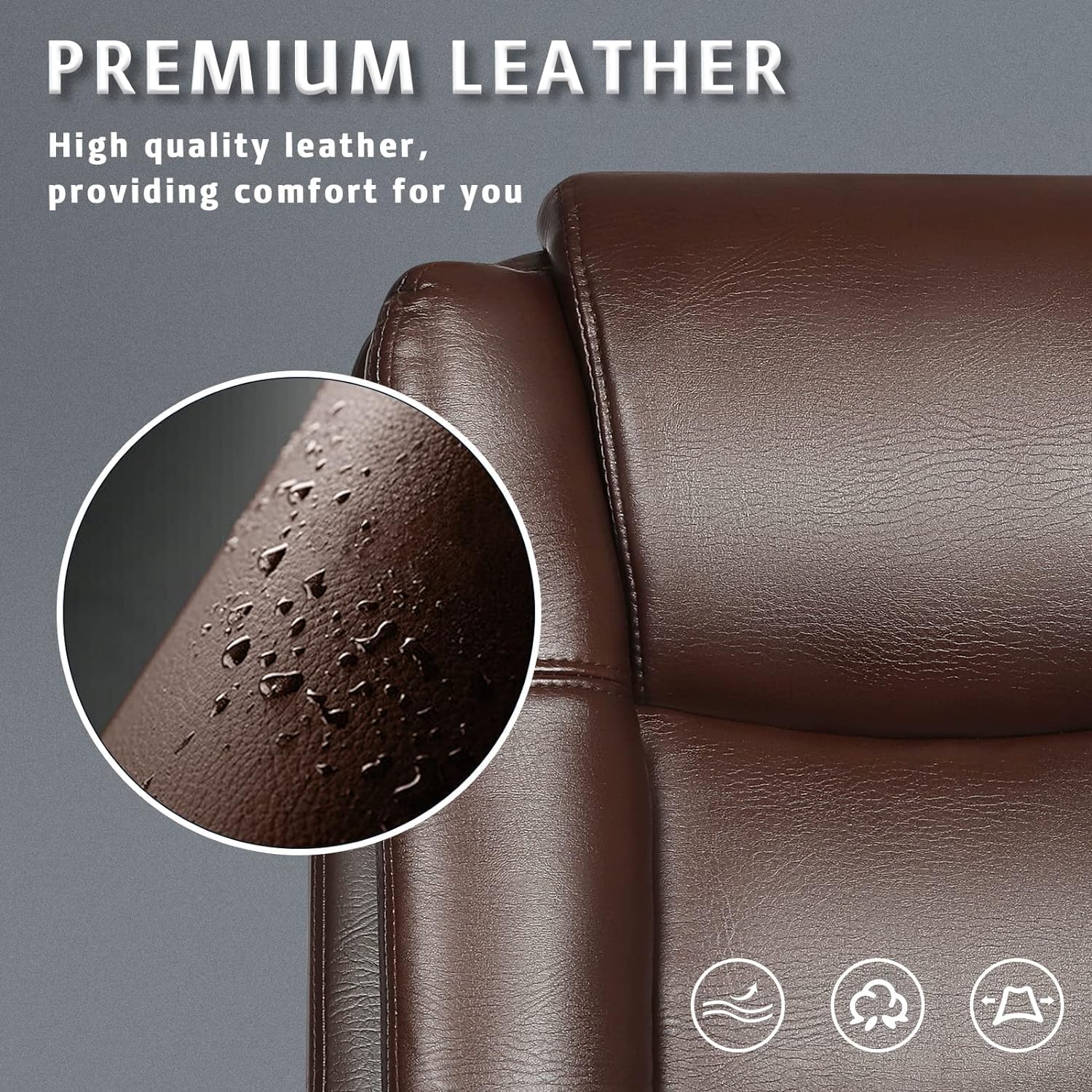 Lemberi Ergonomic Office Chair - High Back Executive Desk Chair with Adjustable Height, PU Leather & Cushion Support for Big and Tall Users - Perfect for Home Office, Gaming & Long Work Sessions (Brown)