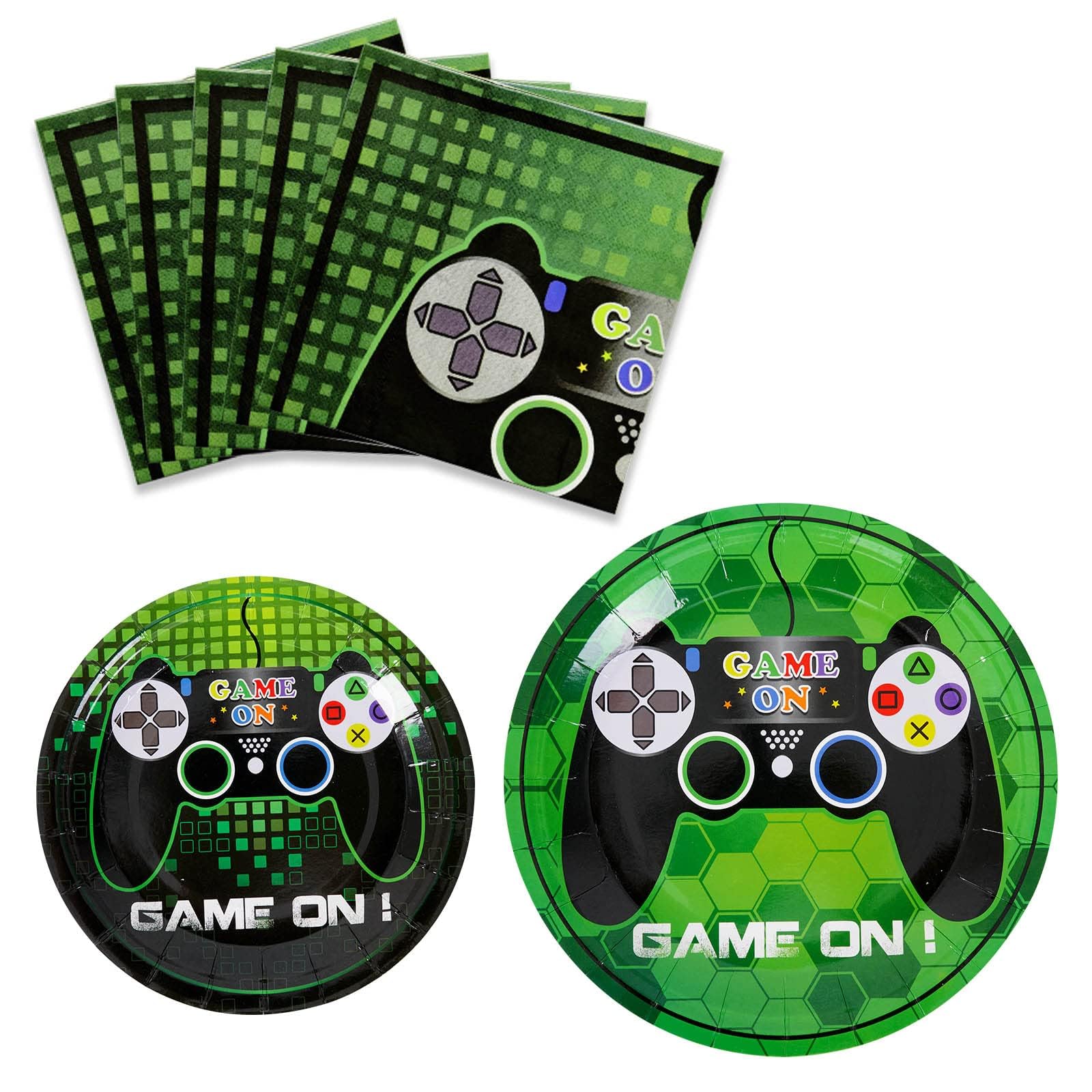 WERNNSAI Video Game Party Supplies Kit - 48-Piece Gaming Themed Party Pack with Dinner Plates, Dessert Plates & Napkins for Game Lovers | Perfect for Boys Birthday, Kids Party & Baby Shower Decorations | Serves 16 Guests | Great for Gaming Parties, Themed Events & Family Gatherings