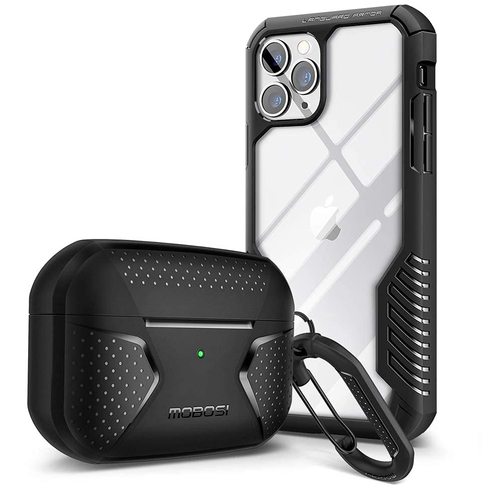 MOBOSI Vanguard Armor iPhone 11 Pro Max Case 6.5 Inch with AirPods Pro Case Cover Bundle - Shockproof Protective Phone Cover & Wireless Earbuds Case Set (Black) - Perfect for Outdoor Activities, Travel & Daily Use
