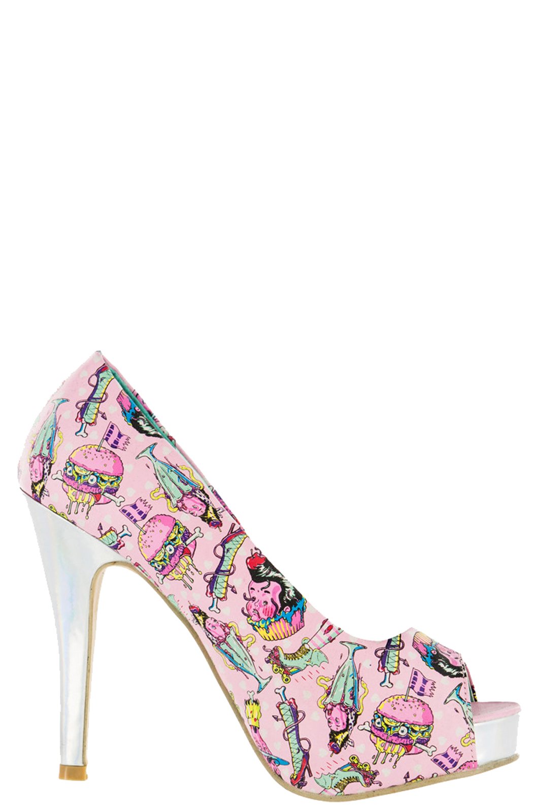 Iron Fist Death's Diner Pink Platform Peep Toe Shoes - Gothic Punk Fashion for Women, Perfect for Concerts, Parties and Alternative Outfits