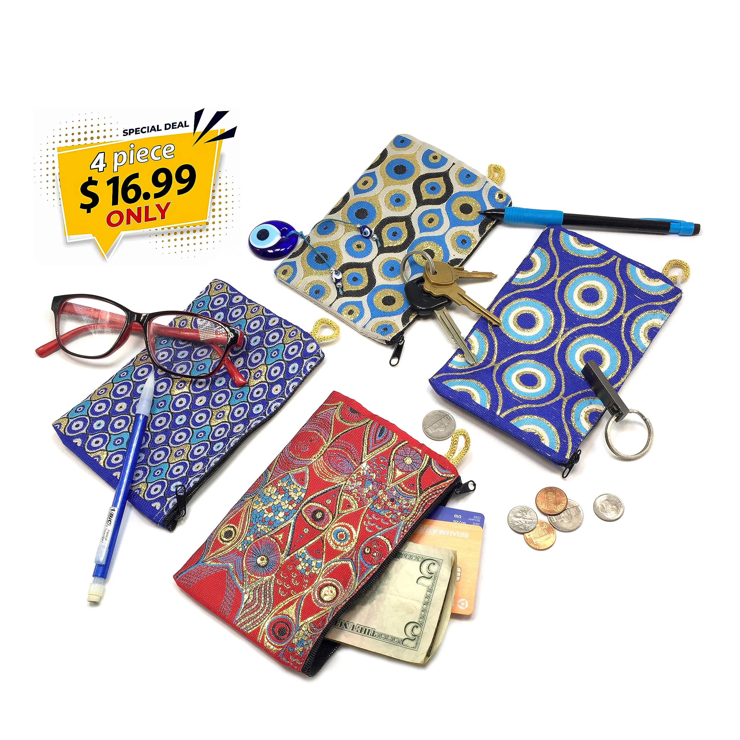 Authentic Turkish Woven Purse for Women - Stylish Patterned Zipper Pouch with Keyring, Perfect as Coin Wallet, Makeup Bag & Hip Purse | Great for Travel, Shopping & Everyday Use