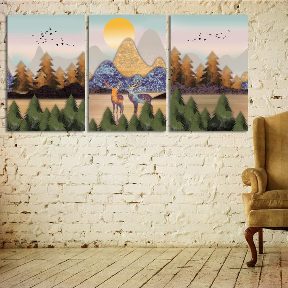Abstract Chinese Landscape Canvas Wall Art - 3 Panel Framed Painting Prints 24x36 Inches for Living Room, Bedroom & Office Decor