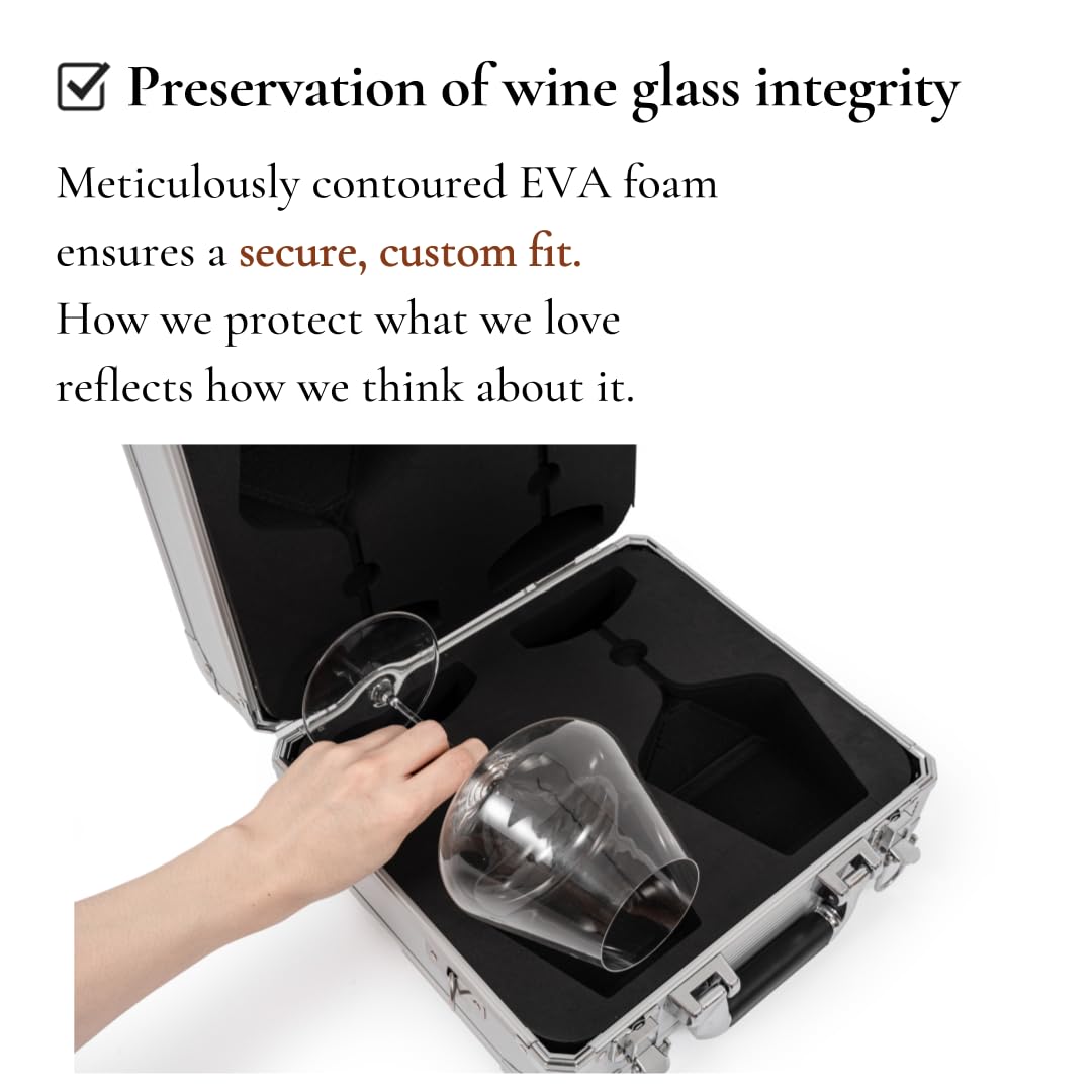 Premium Aluminum Hard Shell Travel Case for Wine Glasses – Durable Dark Gray Protective Holder with EVA Foam Inserts, Fits Zalto/Spiegelau/Gabriel Gold/Josephine Series – Perfect for Wine Tasting, Gifts & Travel Protection (Glasses Not Included)