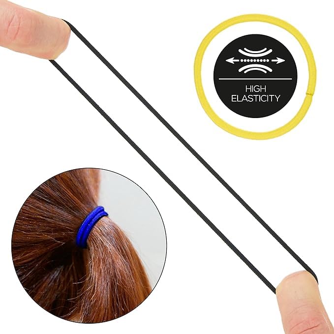 Diversa 30-Piece No Metal Hair Ties - 4mm Soft Elastic Hair Bands for Women, Thick & Curly Hair - Bright Color Ponytail Holders for Daily Use, Workout, School & Office (Dark English)