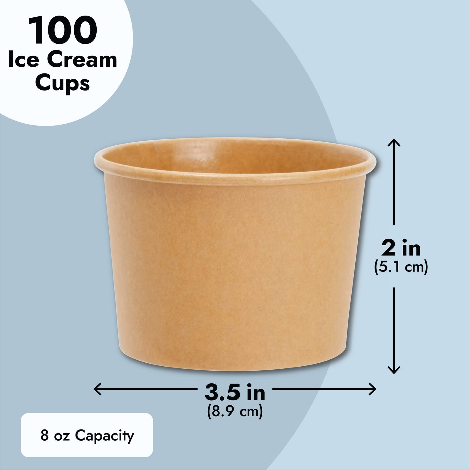 Juvale 100 Pack 8 oz Disposable Paper Ice Cream Cups - Eco-Friendly Dessert Bowls for Sundae Bars, Frozen Yogurt, Ice Cream, Party Serving | Perfect for Birthday Parties, Catering Events & Home Use