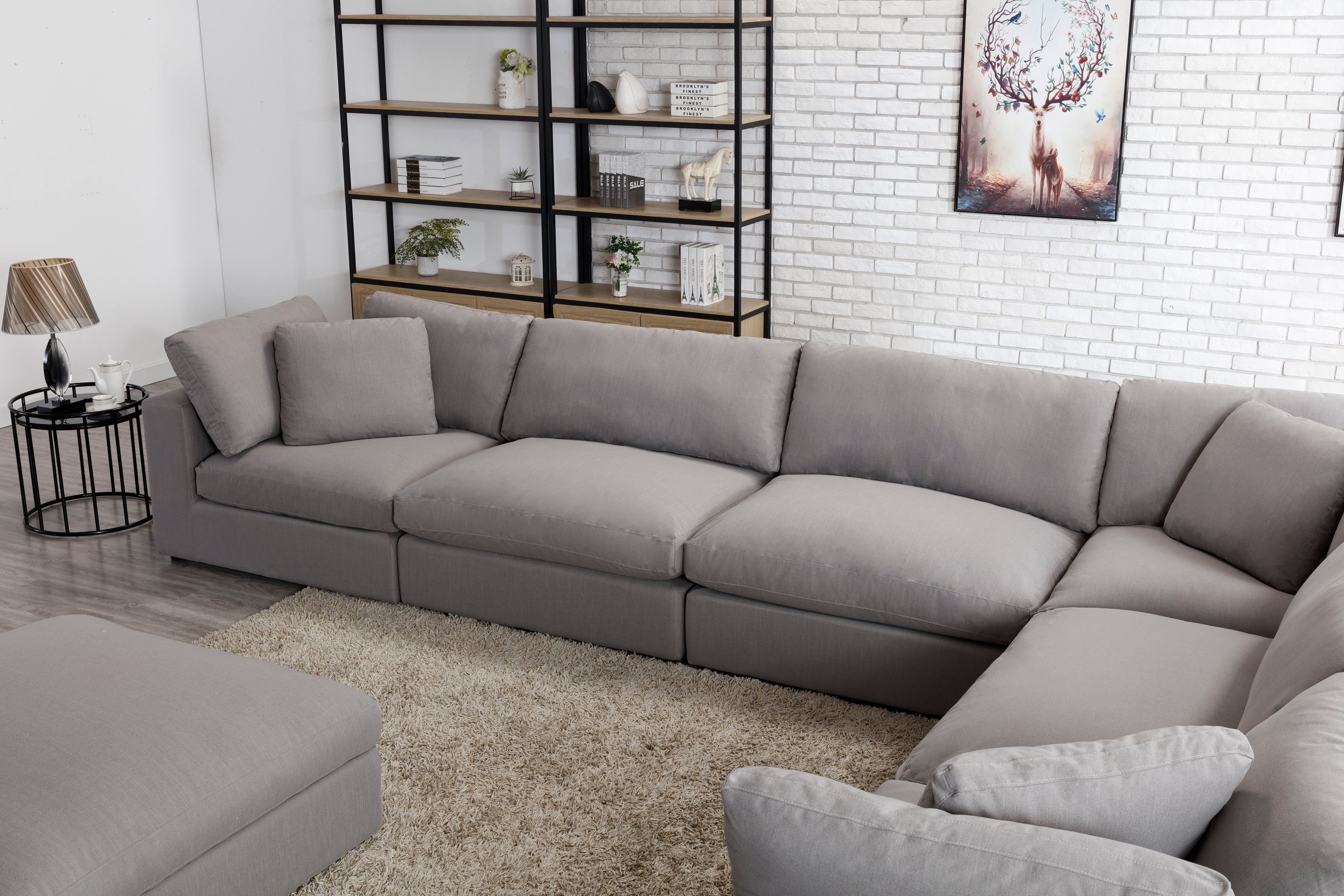 Rivas Contemporary Feather Fill 8-Piece Modular Sectional Sofa with 2 Ottomans in Graphite - Modern Living Room Furniture for Comfortable Lounging and Entertaining